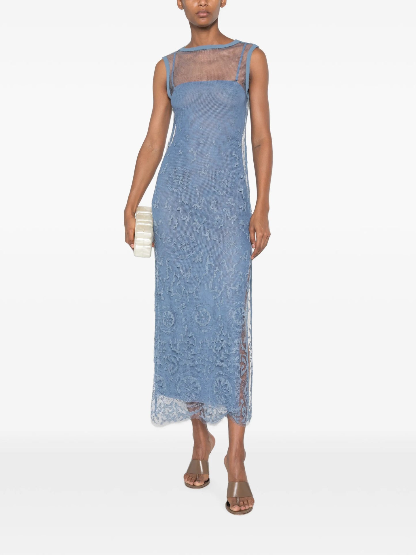 Lefi lace-overlay sleeveless maxi dress