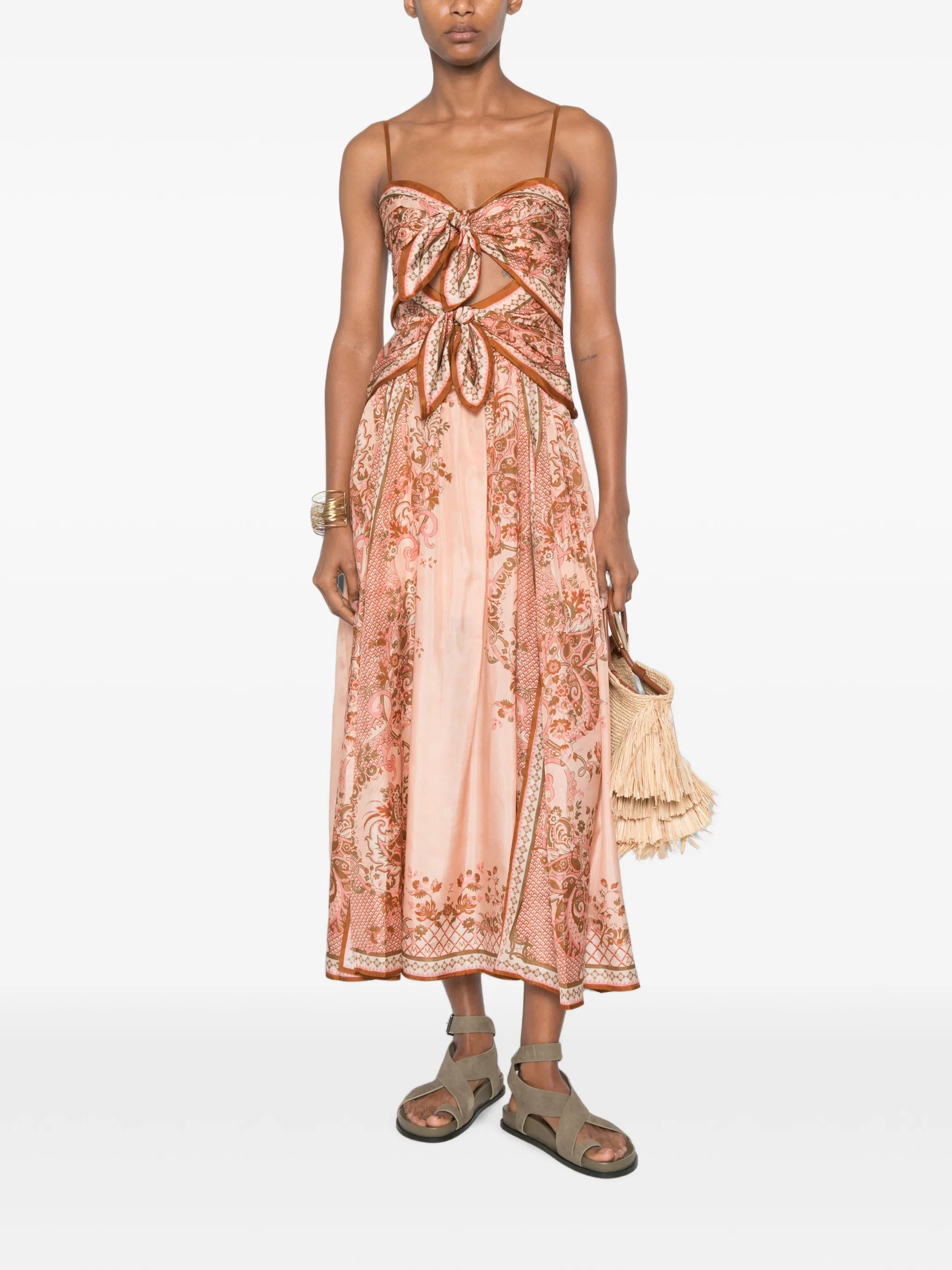 Aster paisley-print knot-detail midi dress