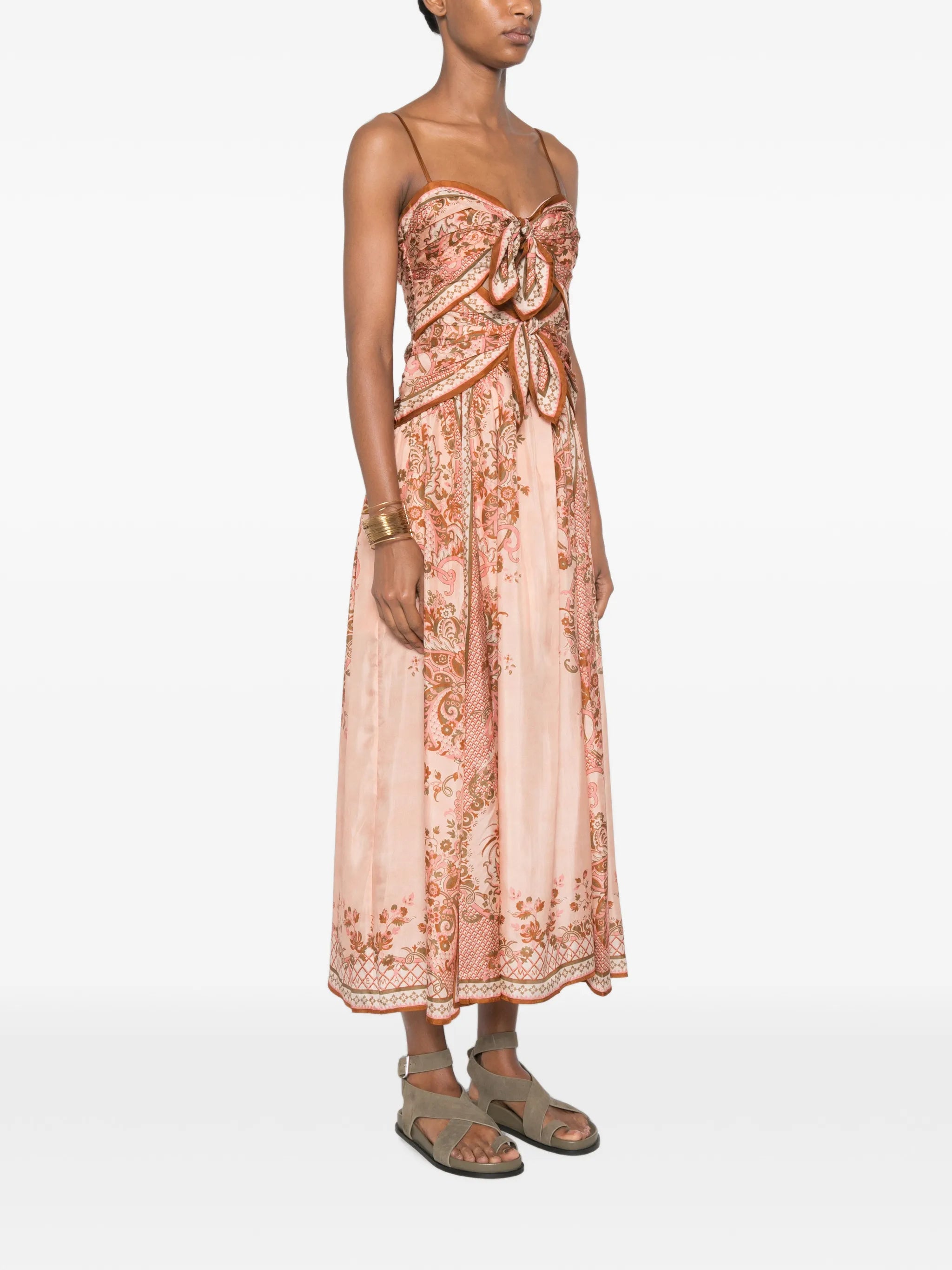 Aster paisley-print knot-detail midi dress