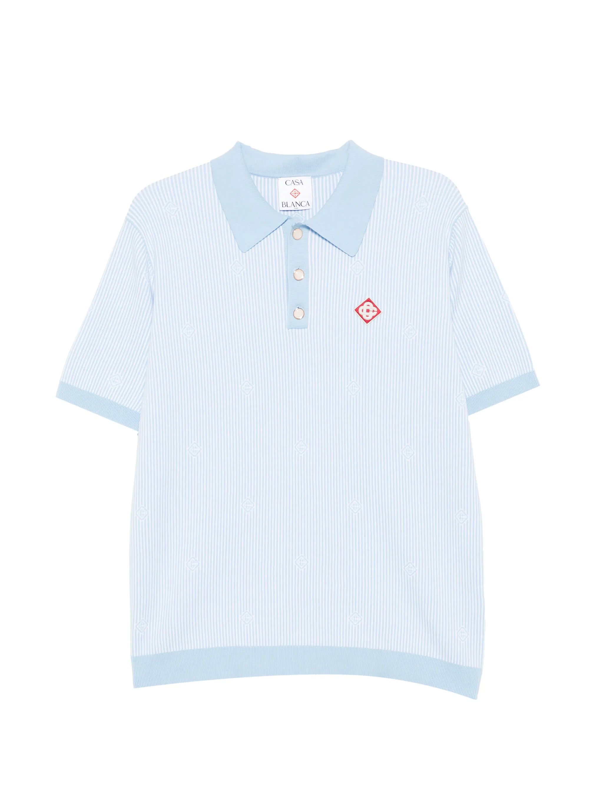 light blue pinstripe short sleeve knit polo shirt