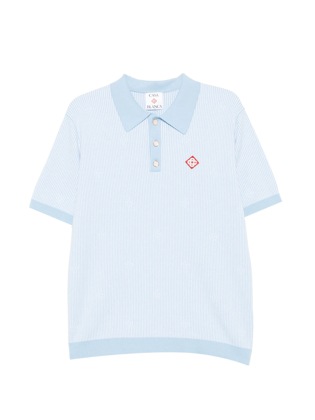 light blue pinstripe short sleeve knit polo shirt