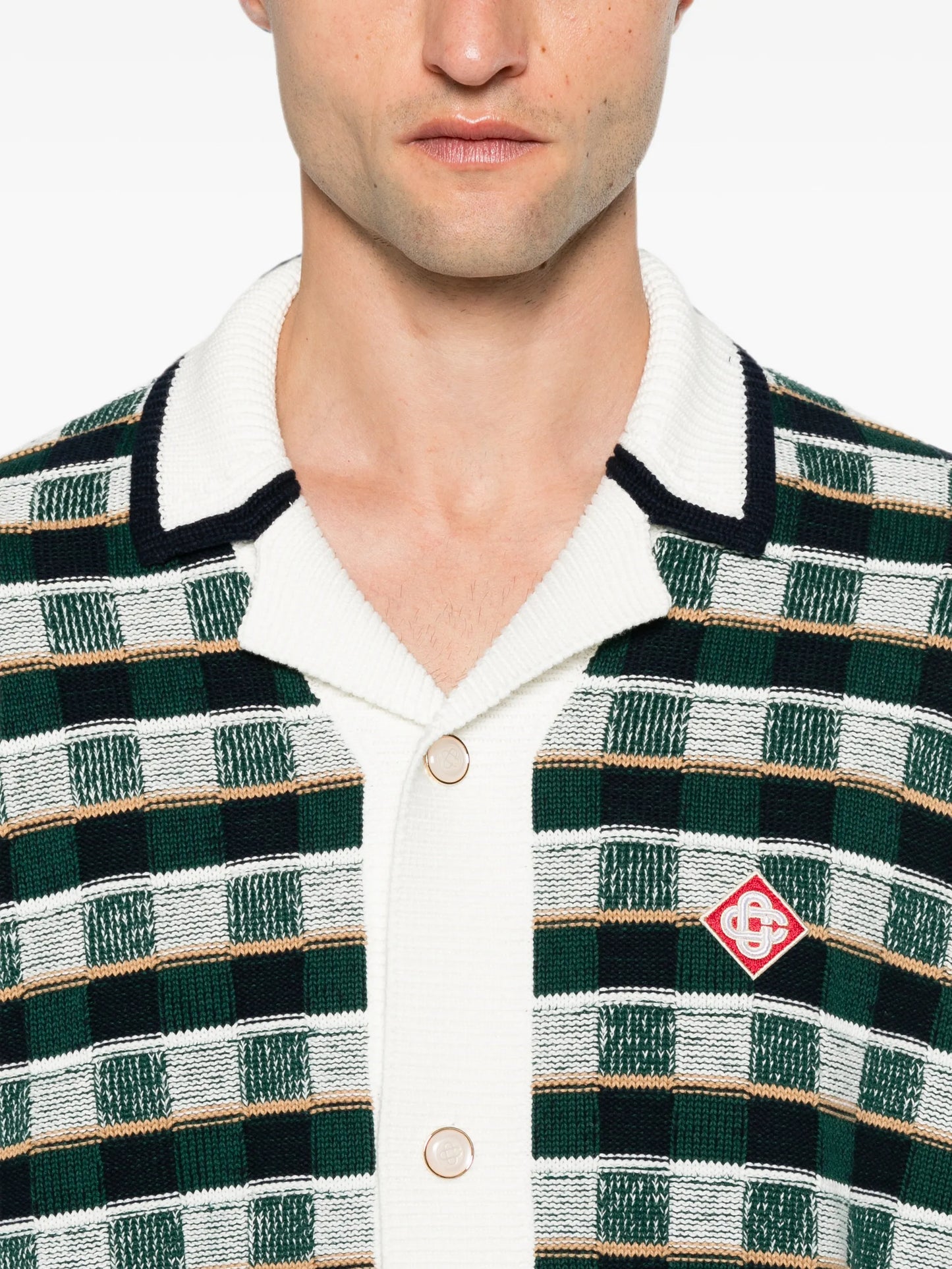 check-knit short-sleeve shirt