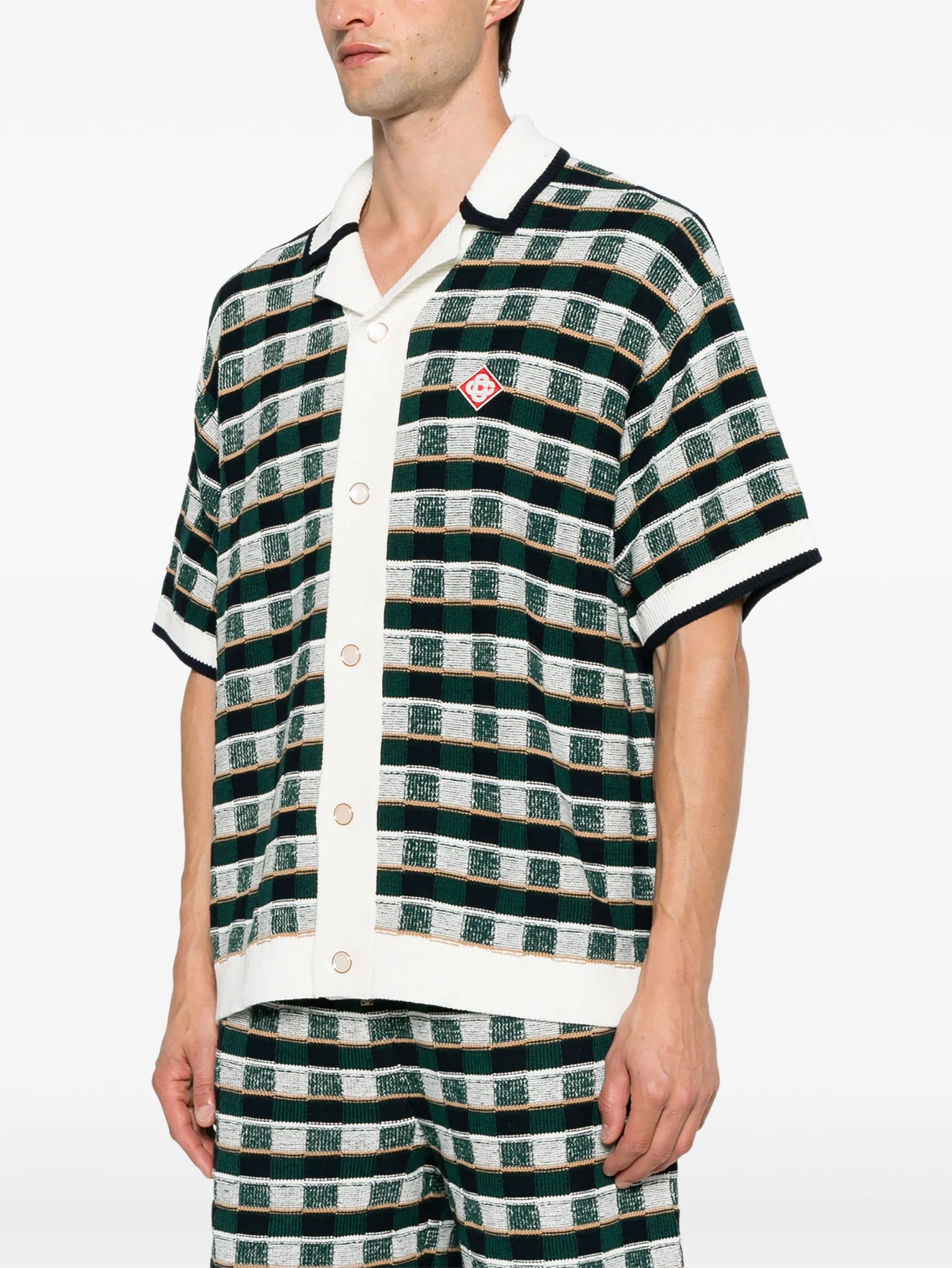 check-knit short-sleeve shirt