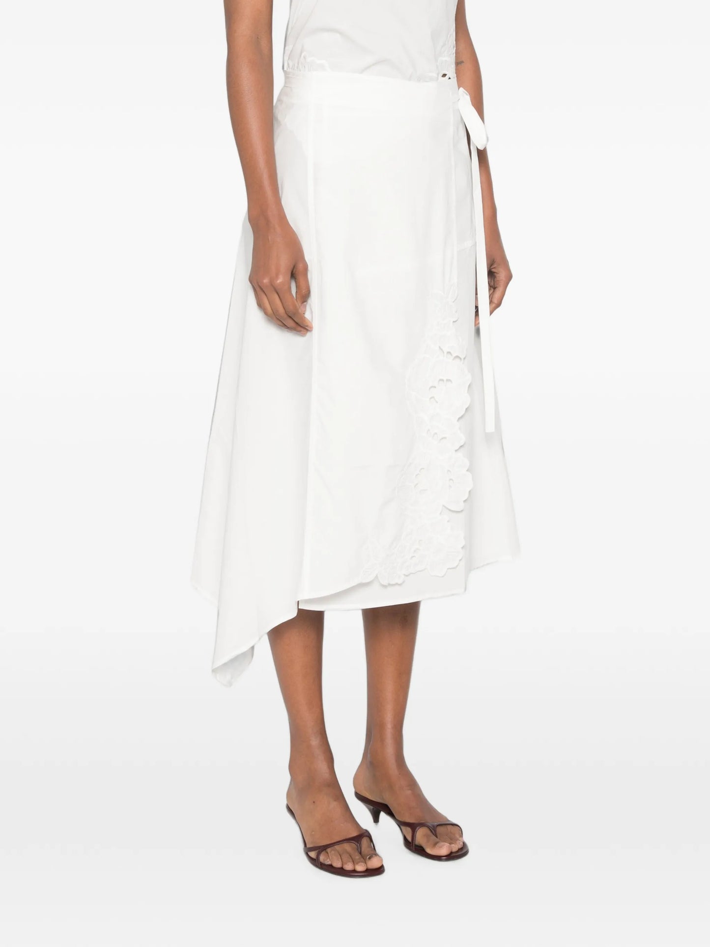 lace-embellished midi skirt