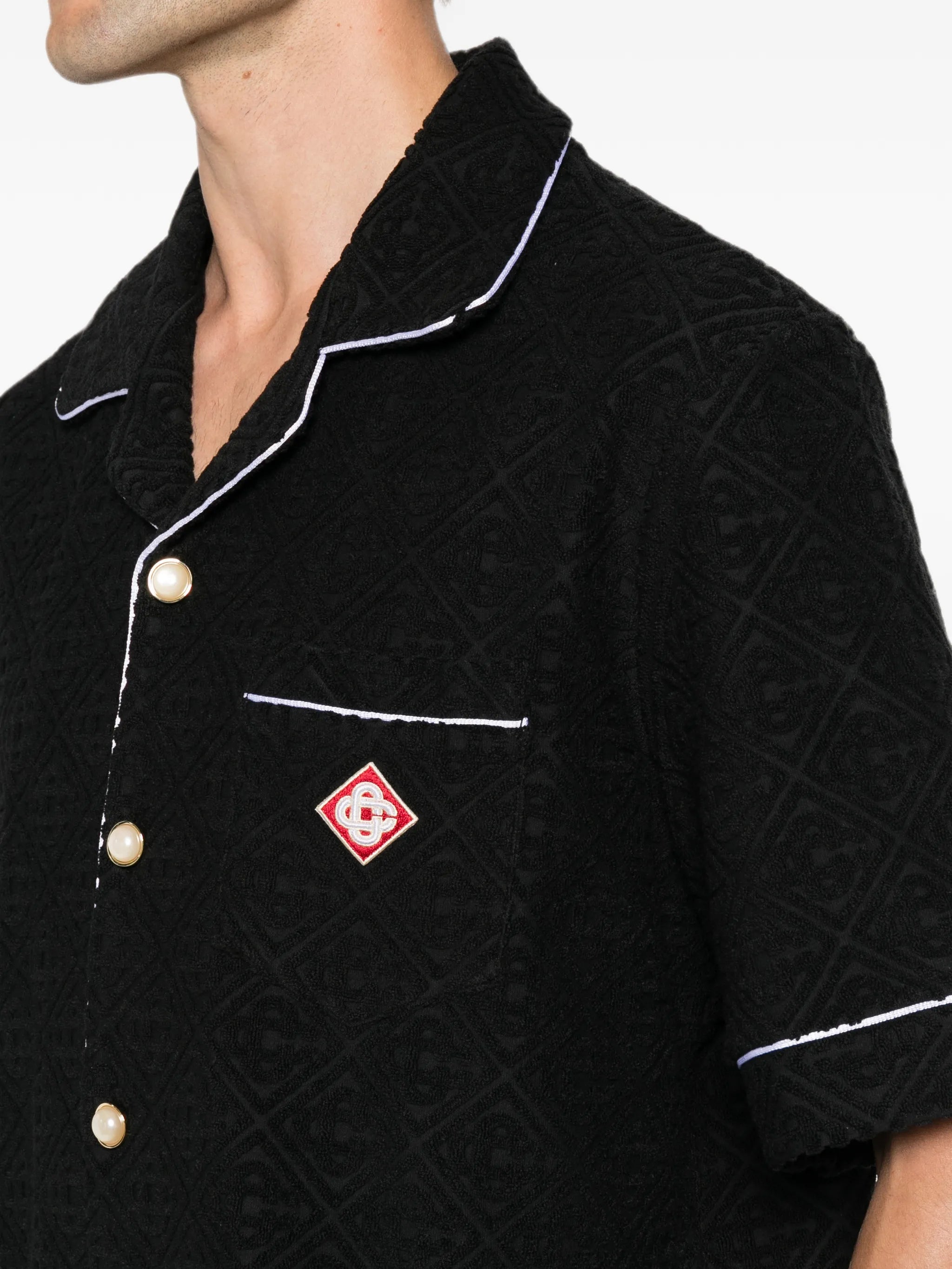 black Towelling monogram short sleeve shirt