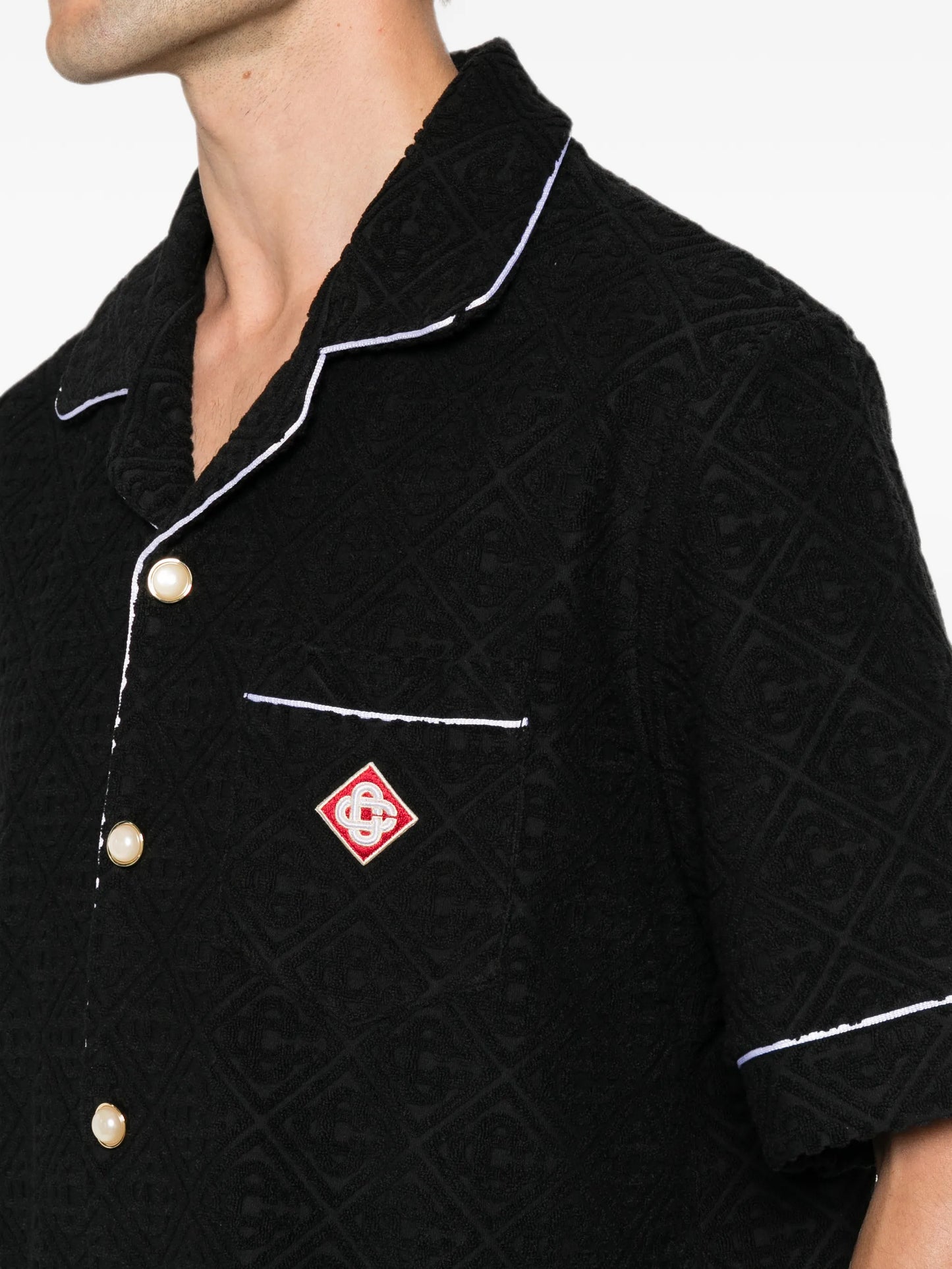 black Towelling monogram short sleeve shirt