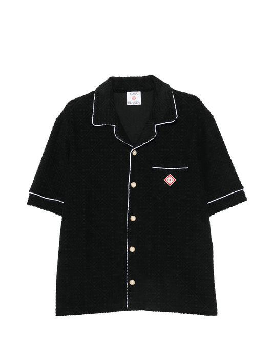 contrast-trim logo-patch shirt