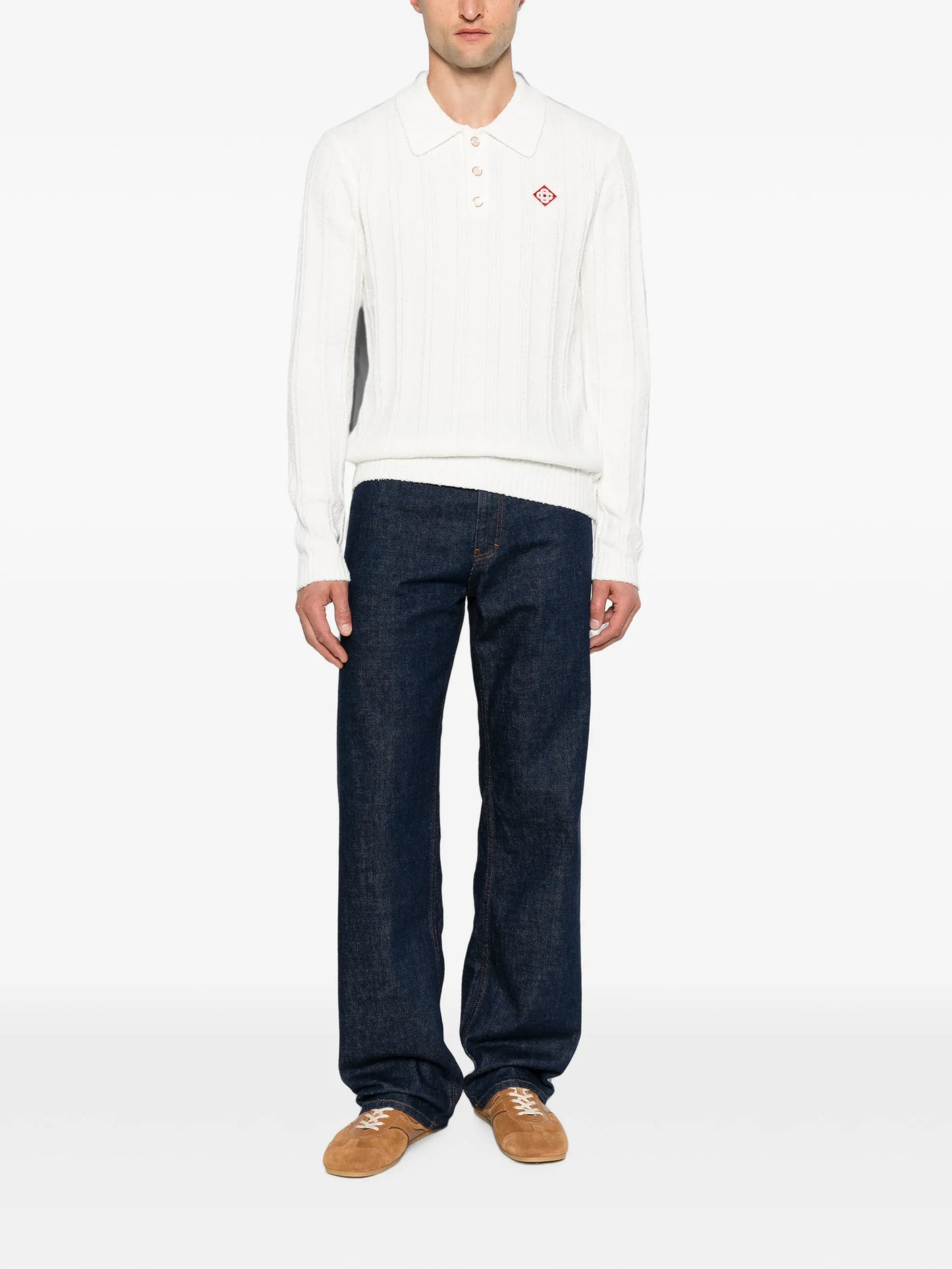 ribbed-knit logo-patch polo shirt