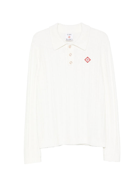 ribbed-knit logo-patch polo shirt