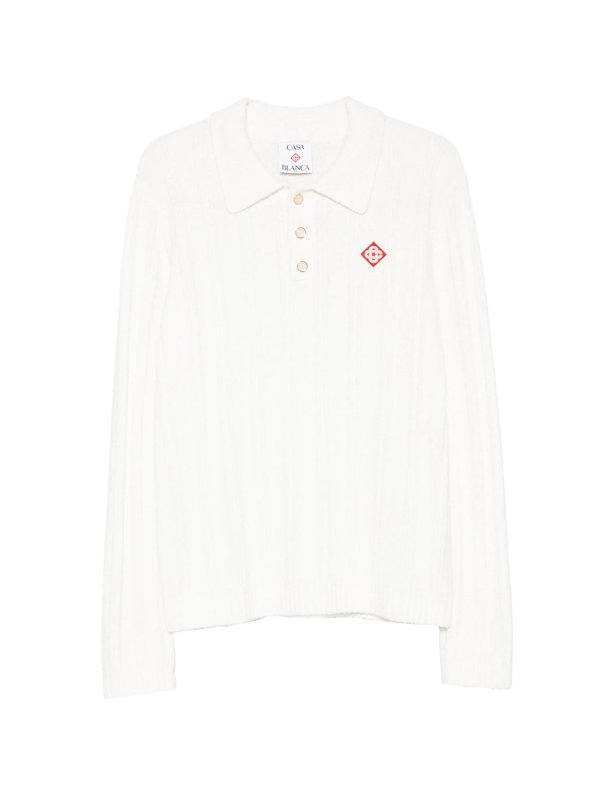 white boucle long sleeve polo shirt