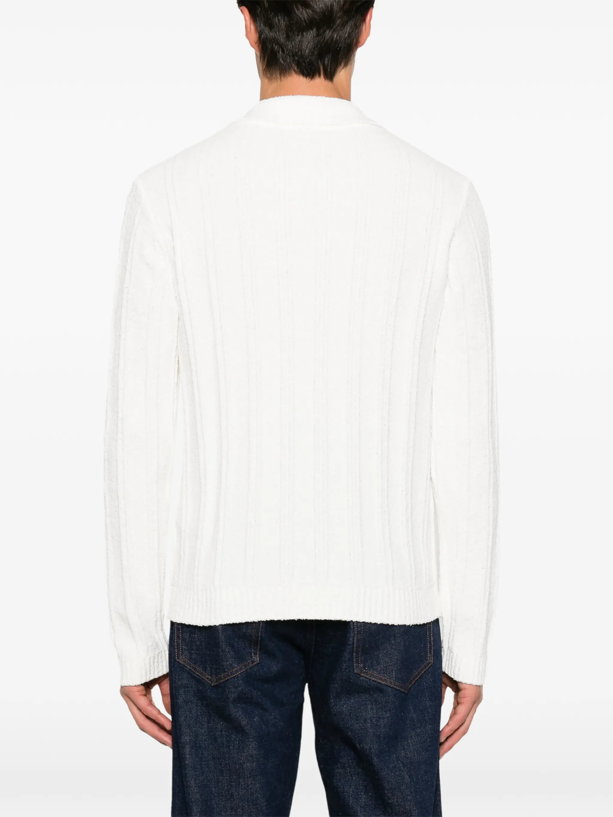 white boucle long sleeve polo shirt
