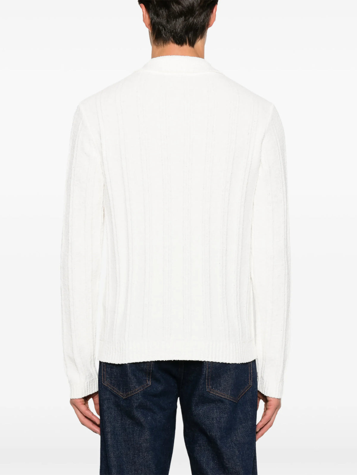 white boucle long sleeve polo shirt