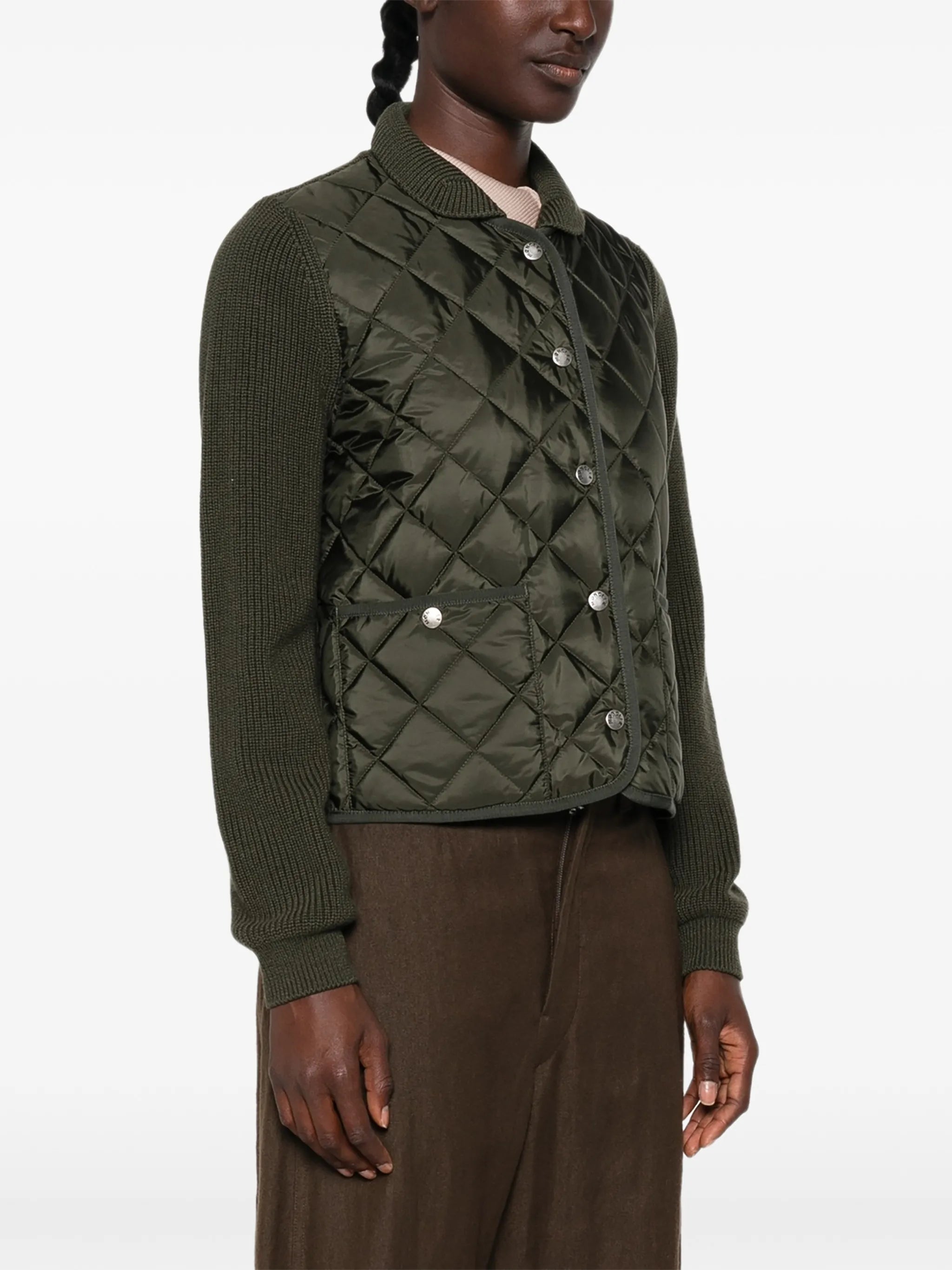 diamond quilted padded wool cardigan