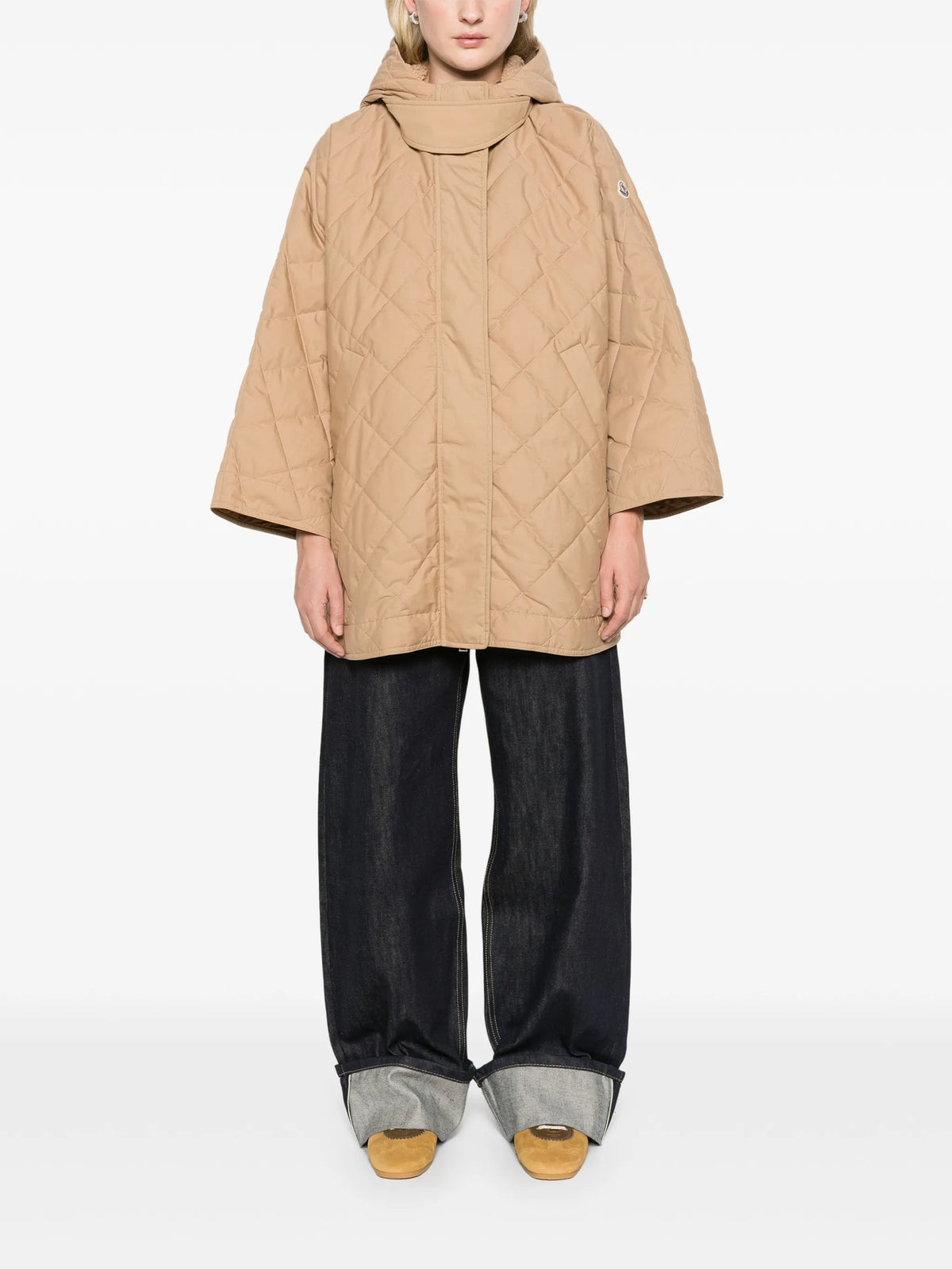 diamond-quilted hooded cape