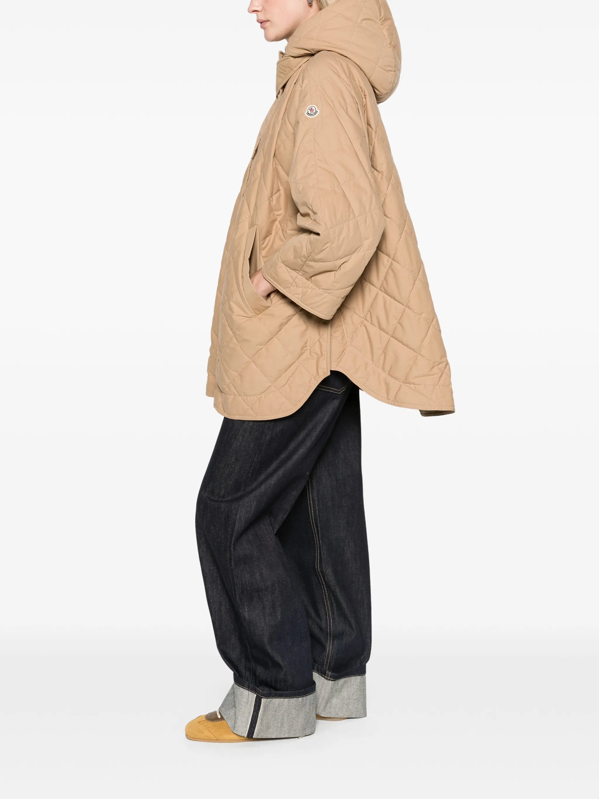 diamond-quilted hooded cape