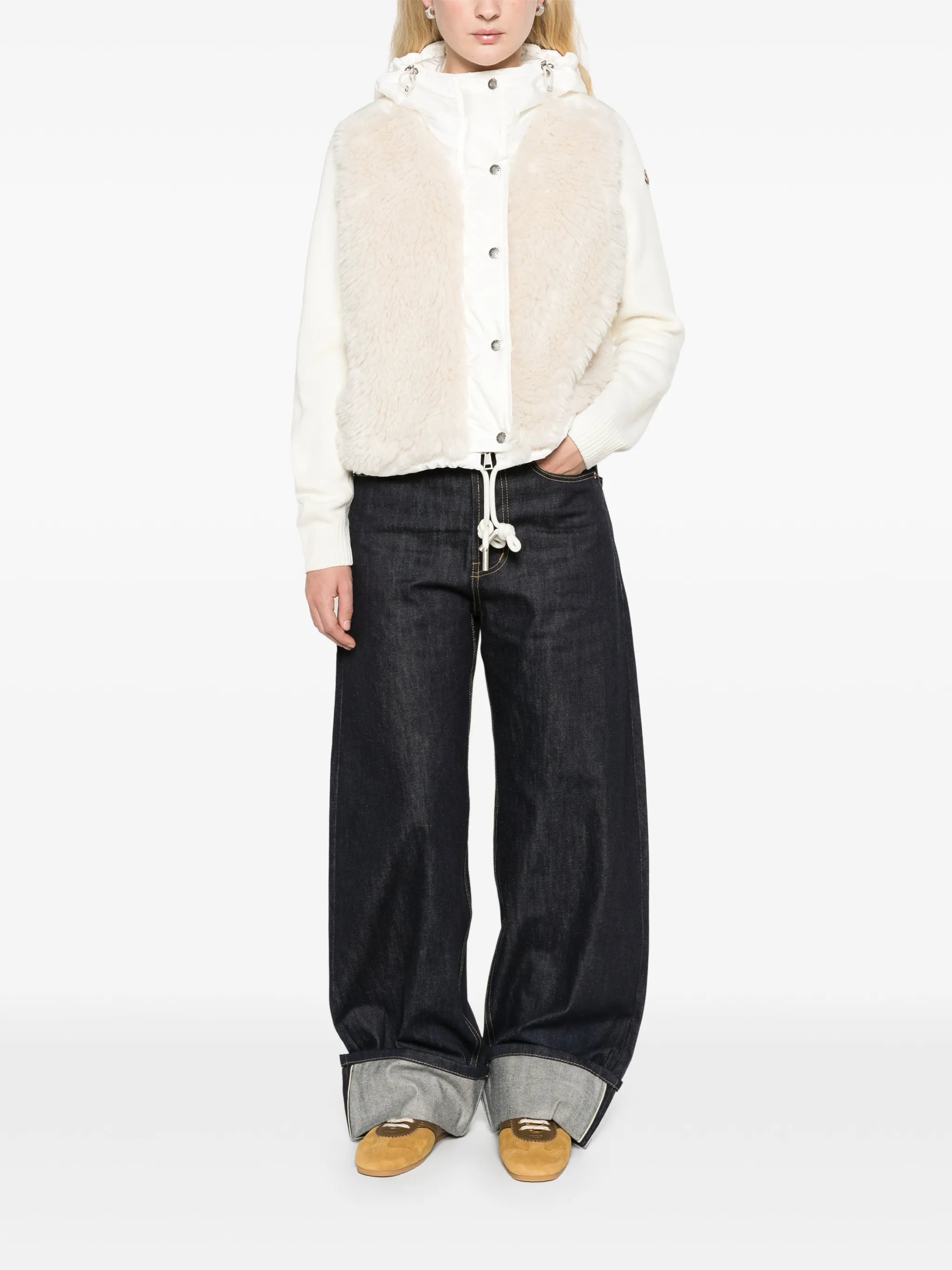 wool & cashmere blend padded zip-up cardigan