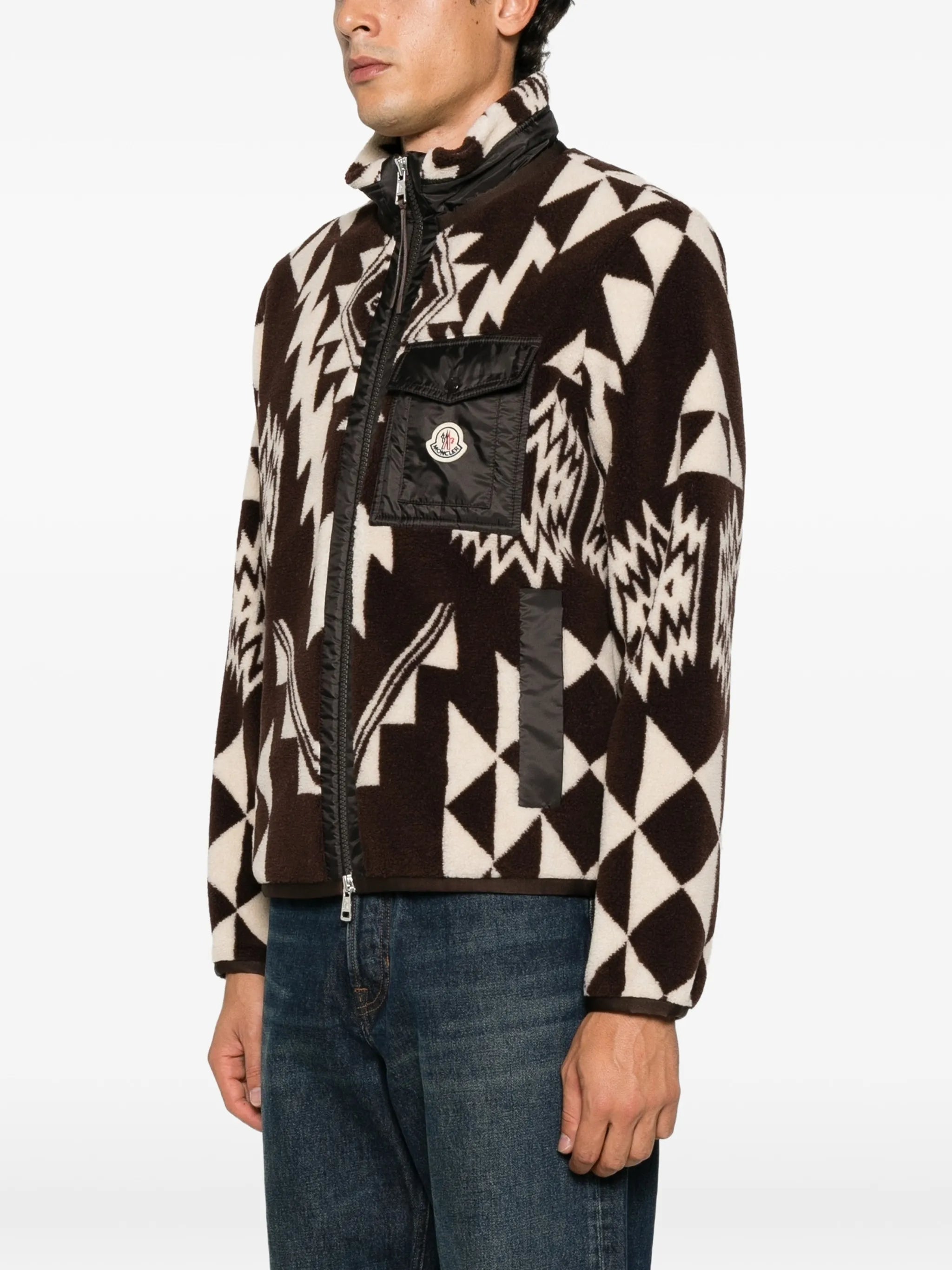 jacquard-knit zip-up fleece