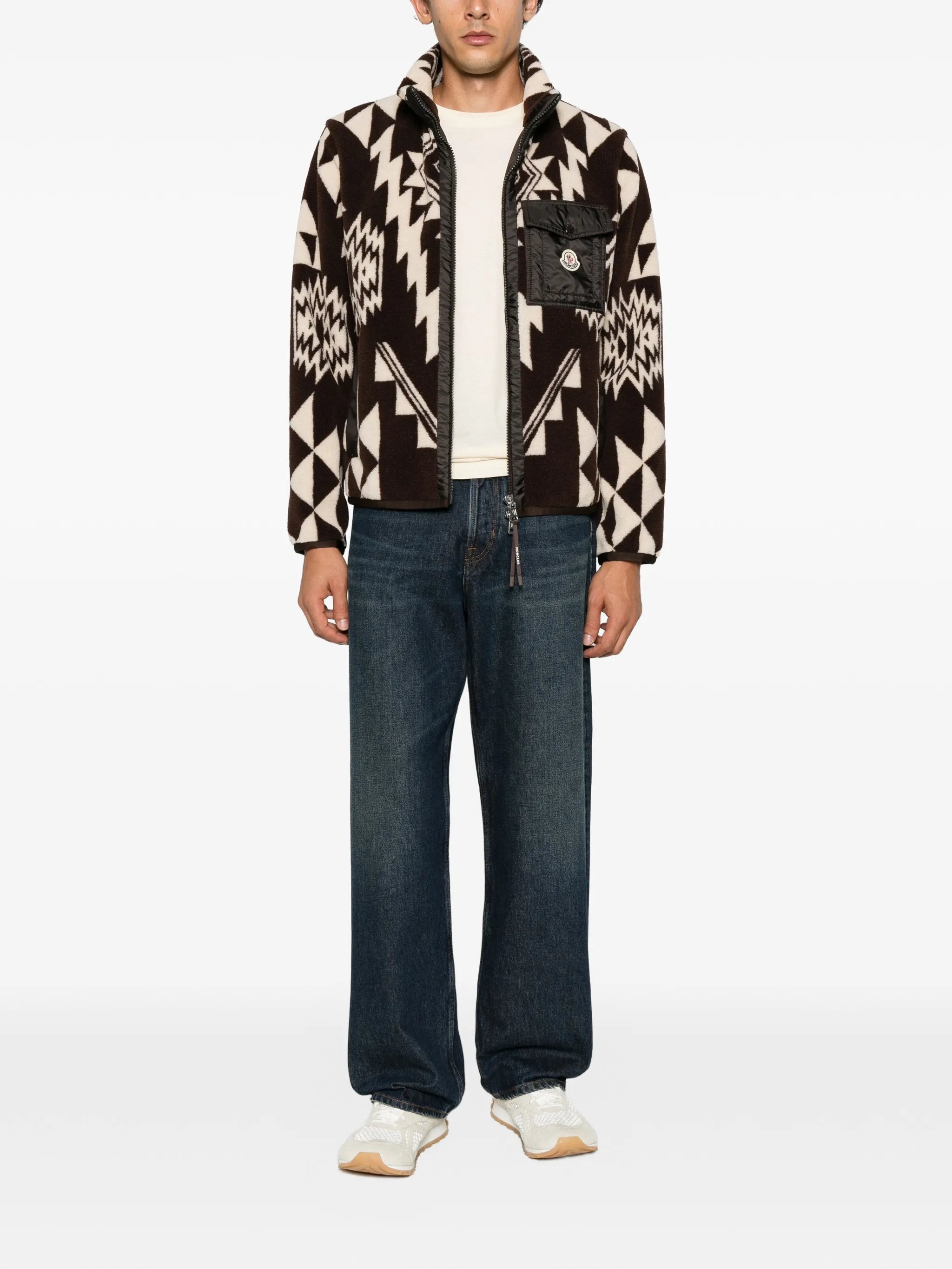 jacquard-knit zip-up fleece