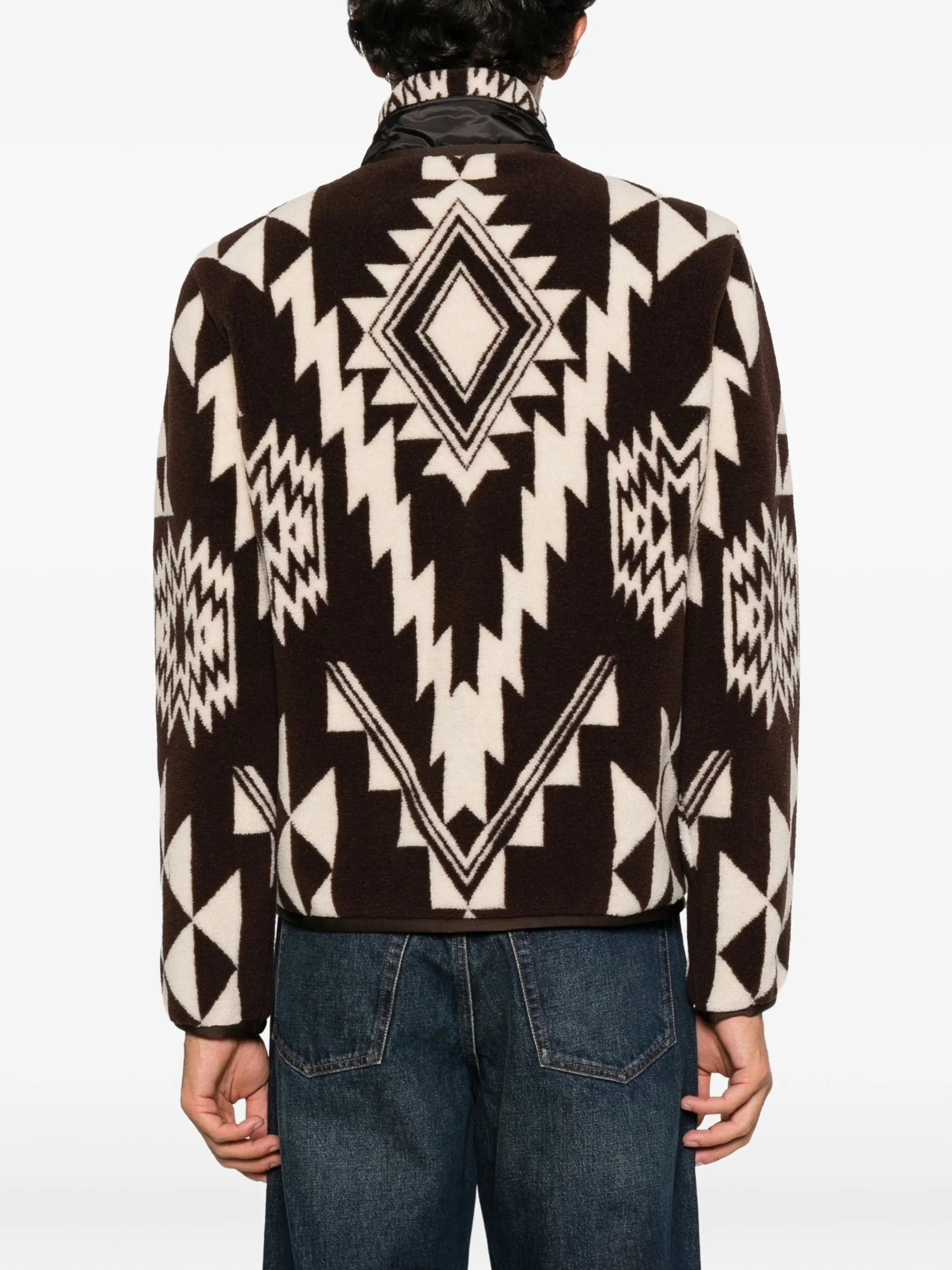 jacquard-knit zip-up fleece