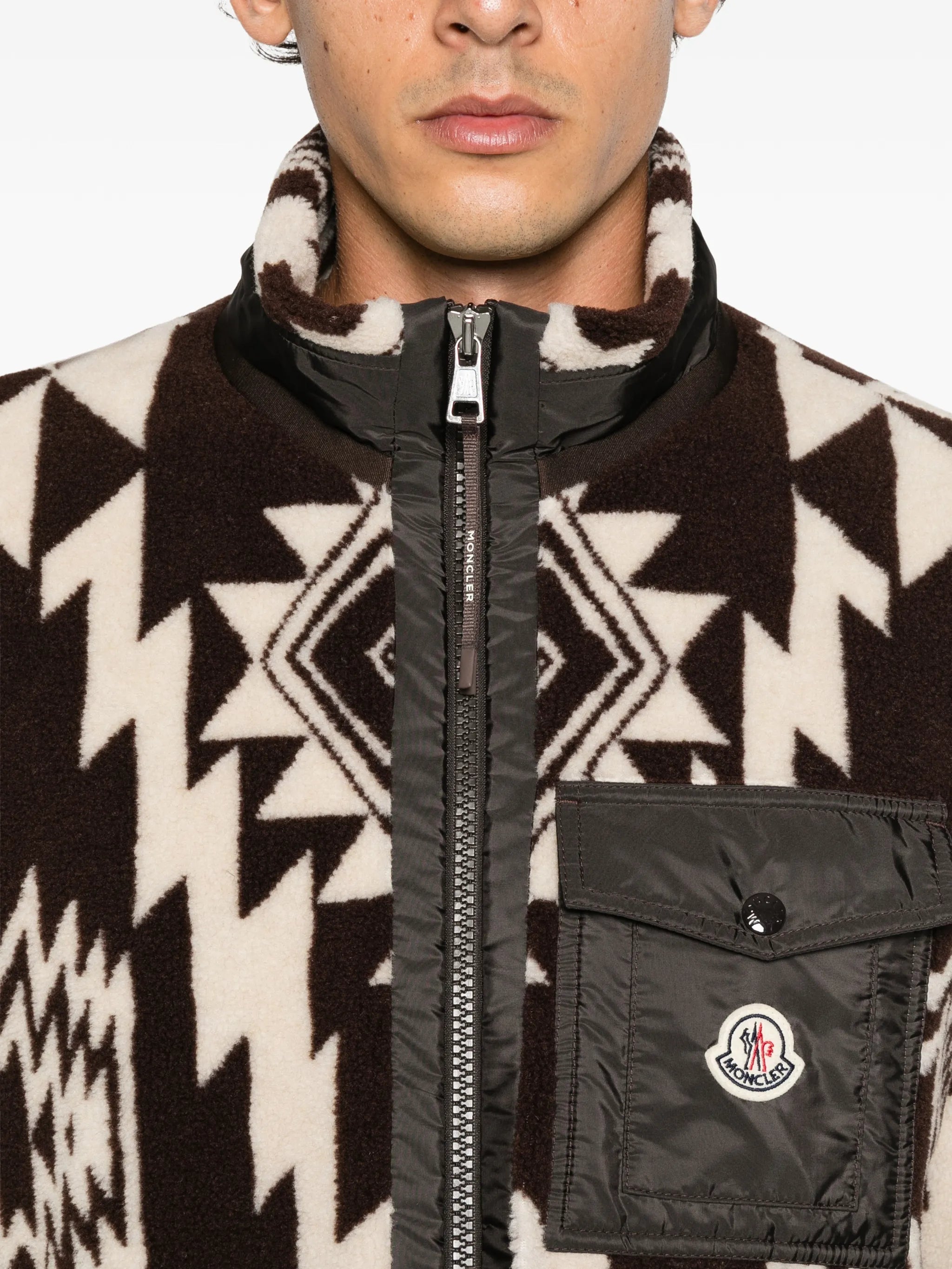 jacquard-knit zip-up fleece