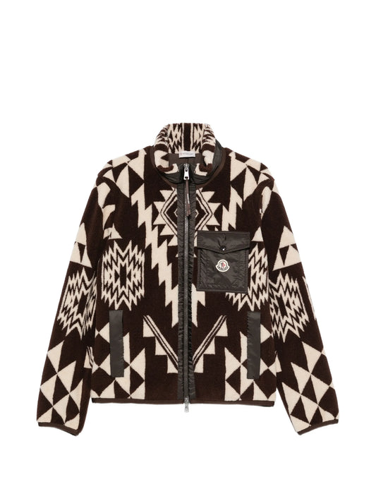 jacquard-knit zip-up fleece