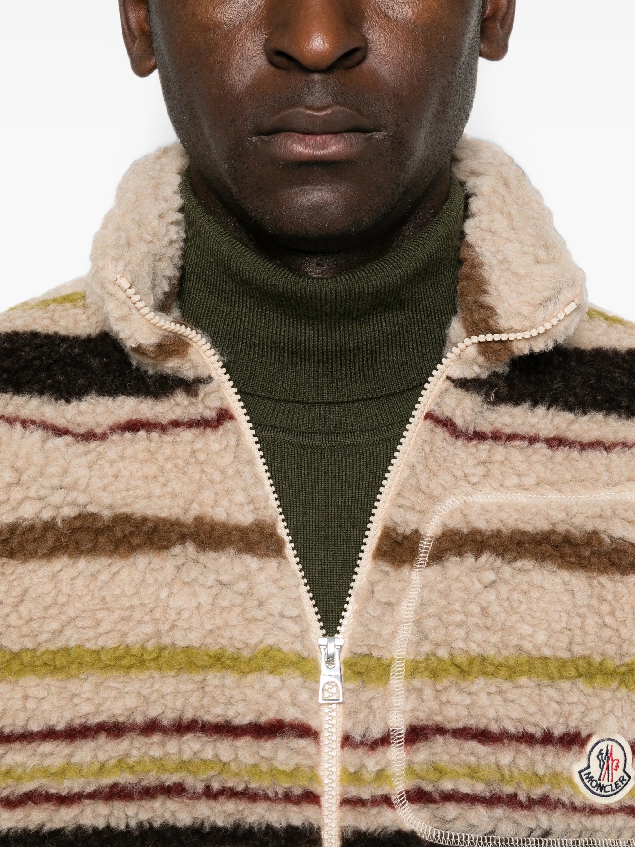 striped teddy zip-up cardigan