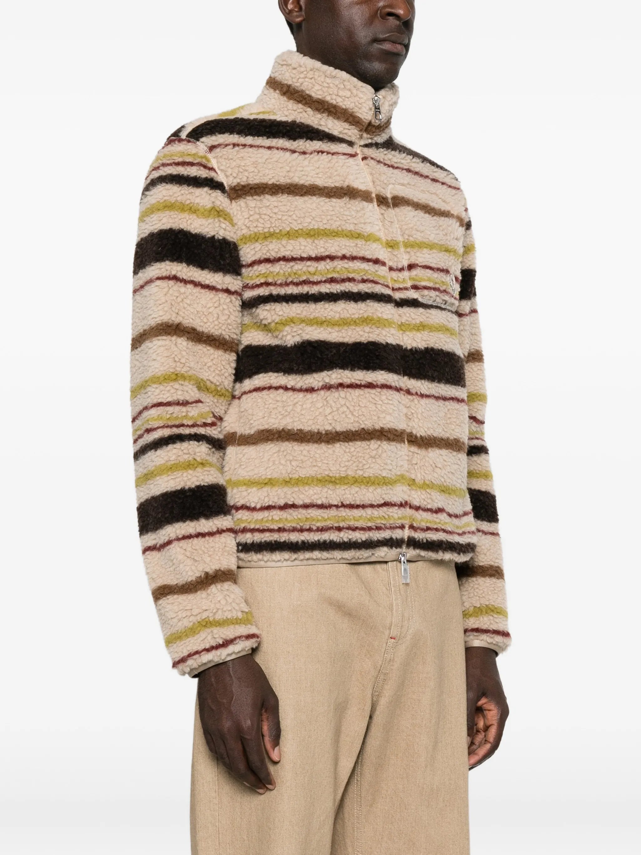 striped teddy zip-up cardigan