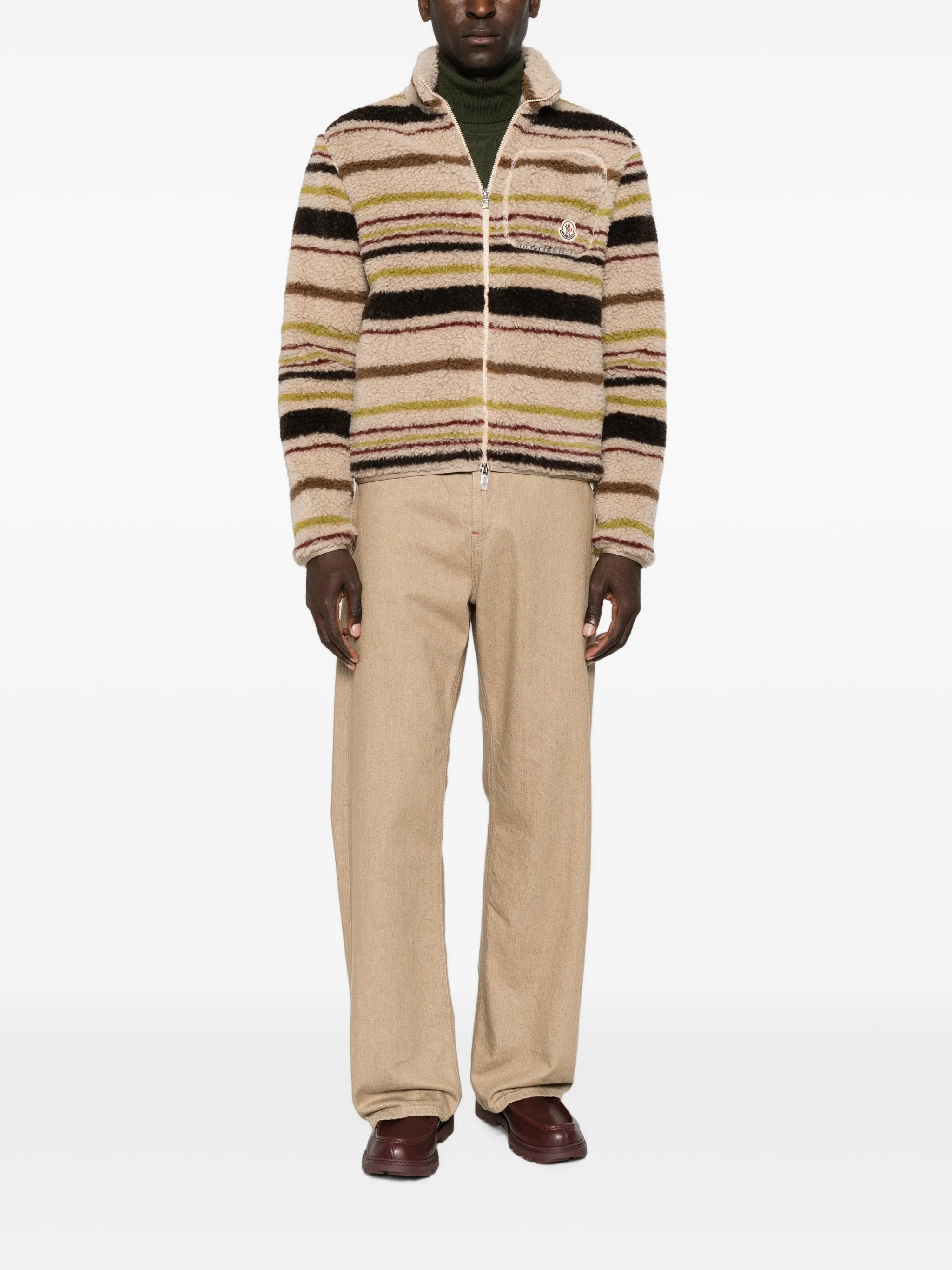 striped teddy zip-up cardigan