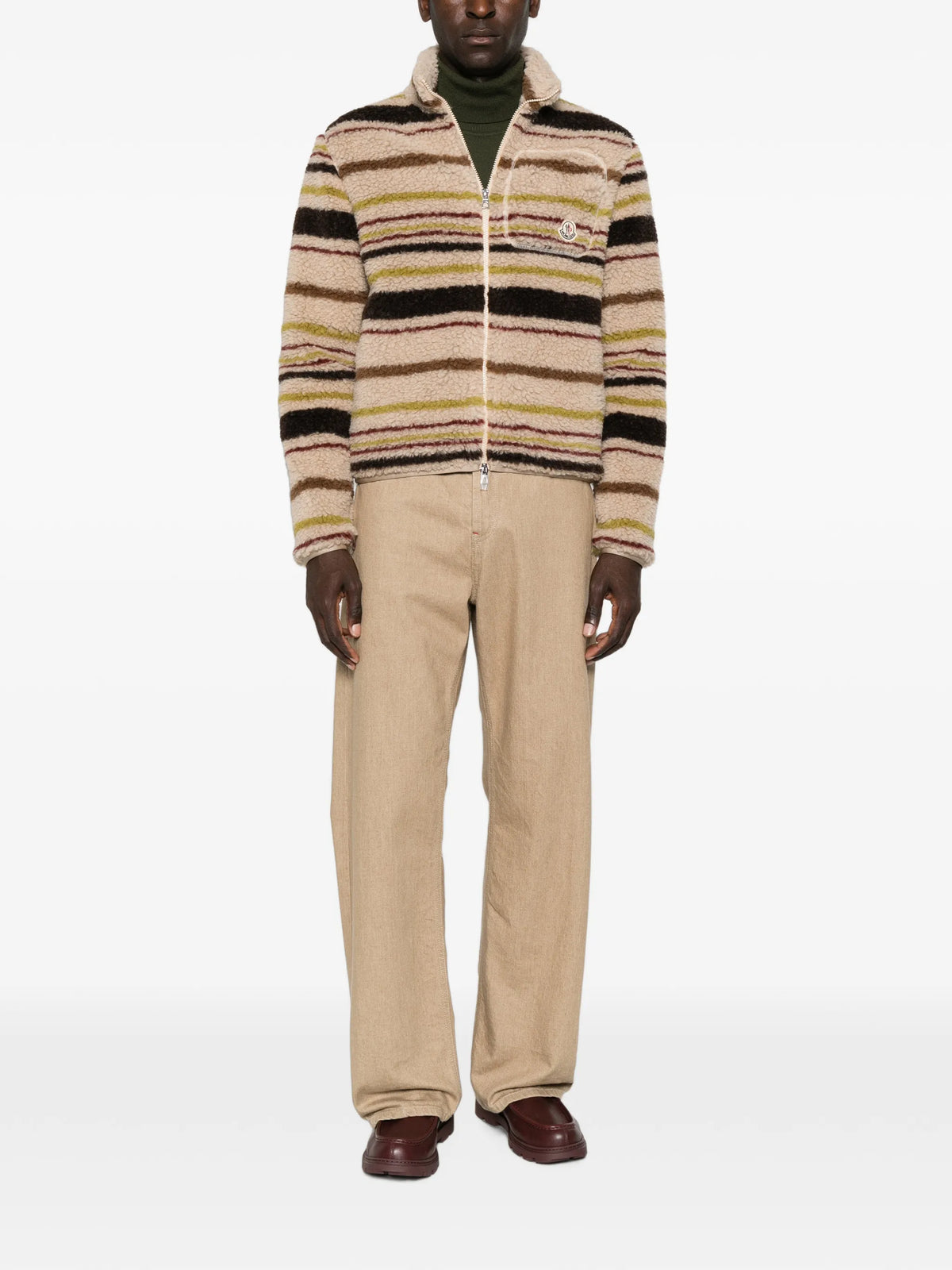 striped teddy zip-up cardigan