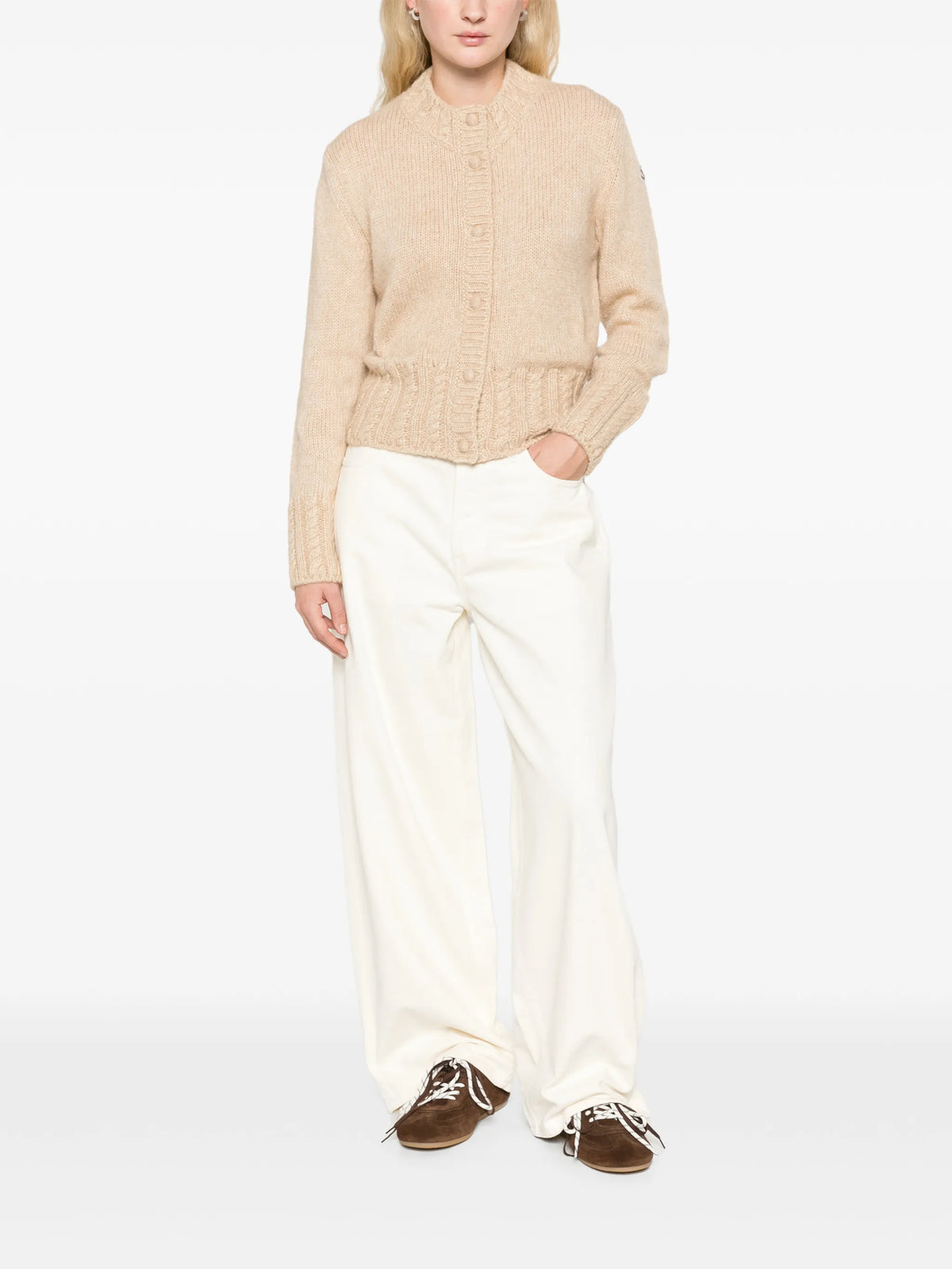 cable-knit button-up cardigan