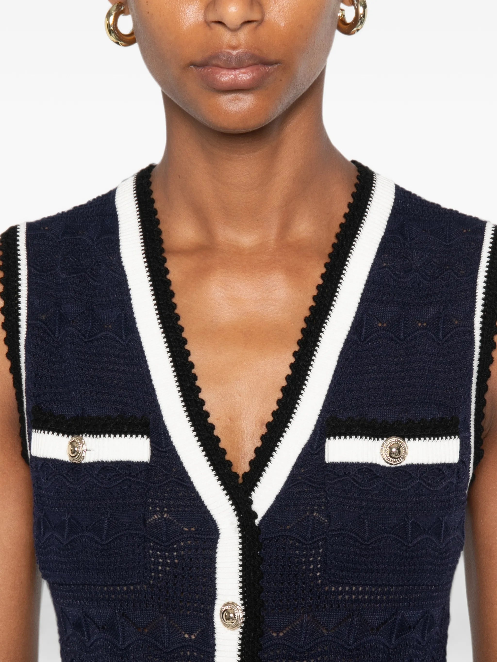 bow-detail pointelle-knit mini dress