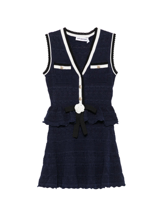 bow-detail pointelle-knit mini dress
