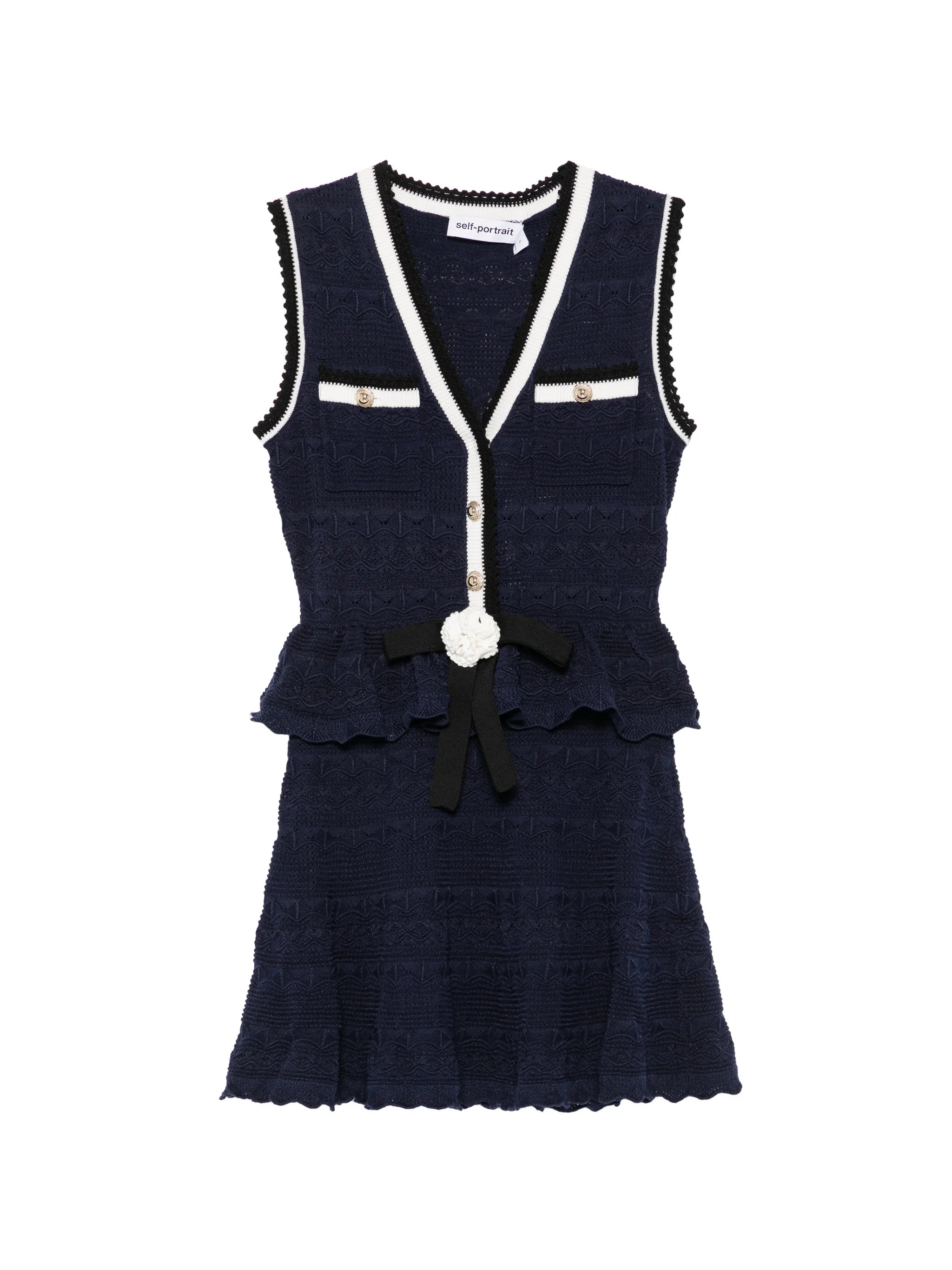 bow-detail pointelle-knit mini dress