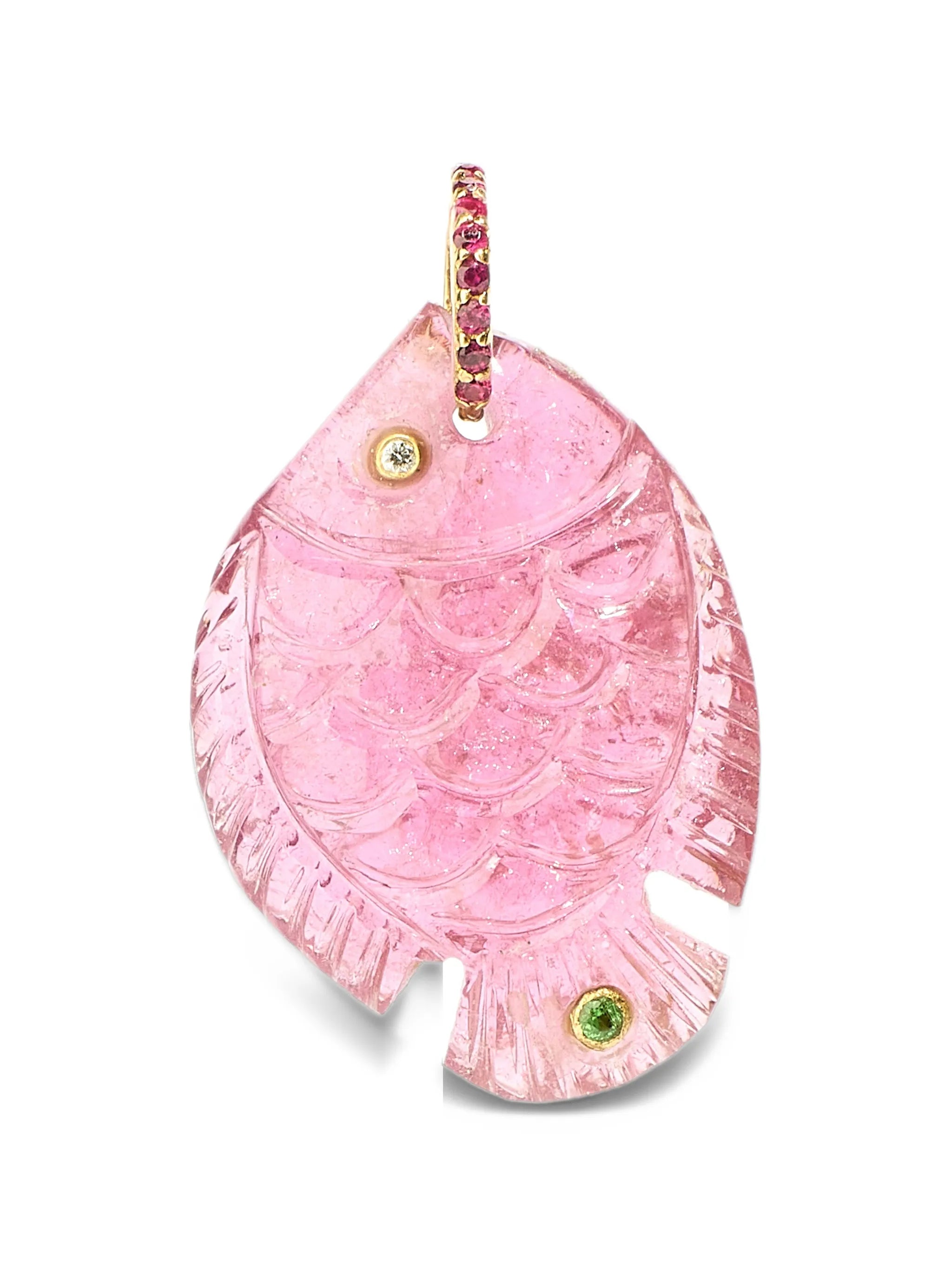 small tourmaline and diamond fish pendant
