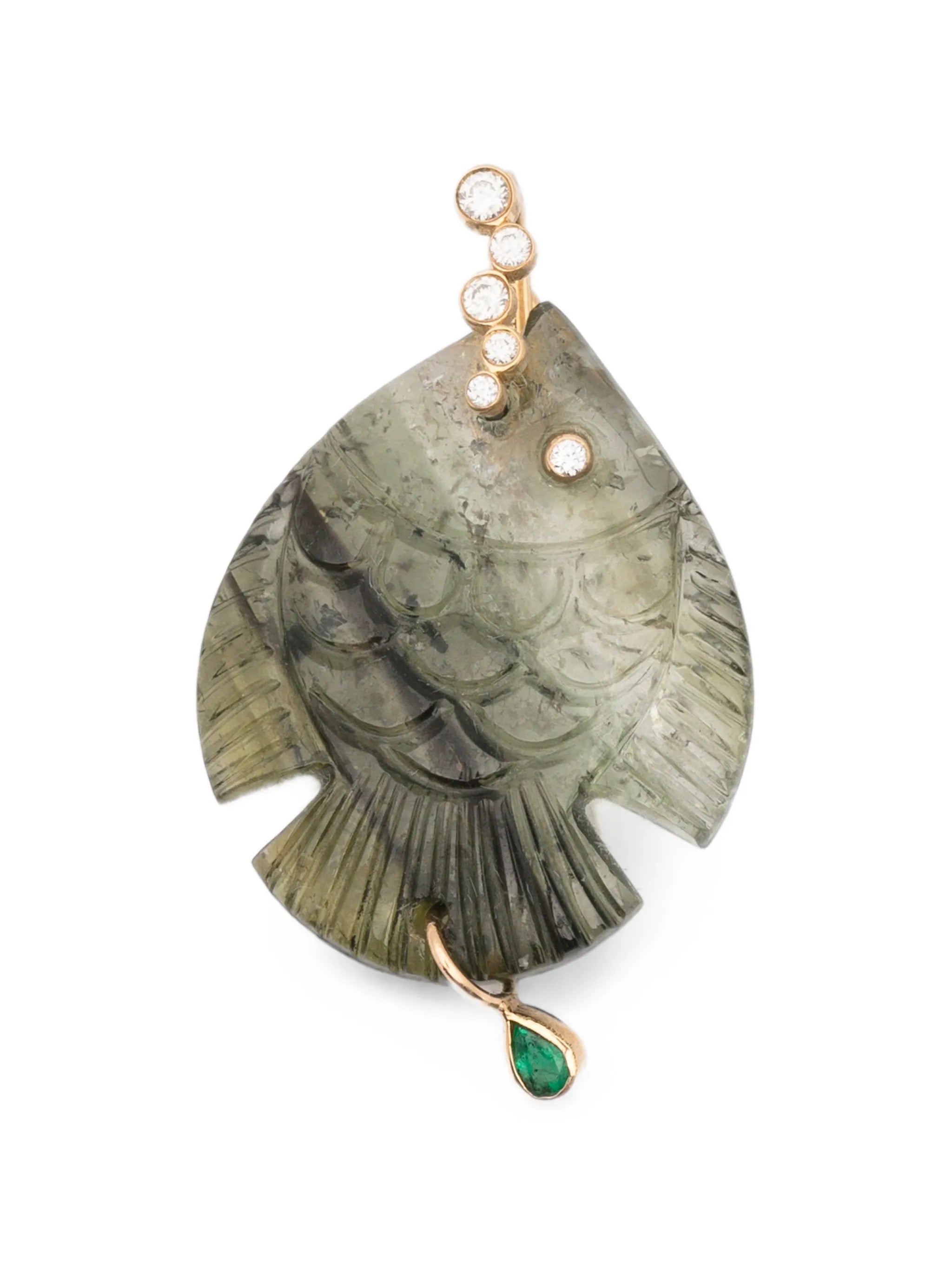 tourmaline diamond and emerald fish pendant