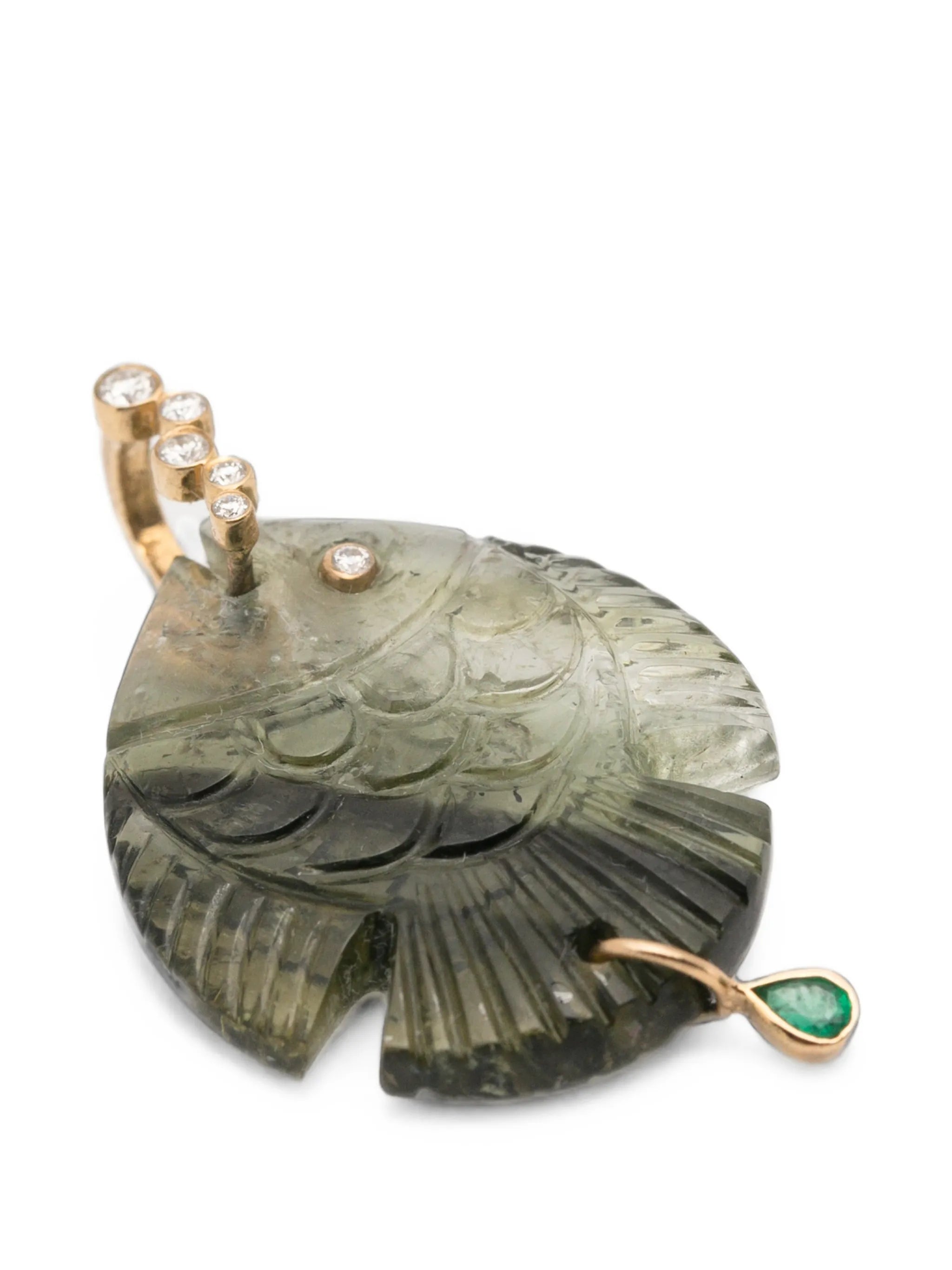 tourmaline diamond and emerald fish pendant