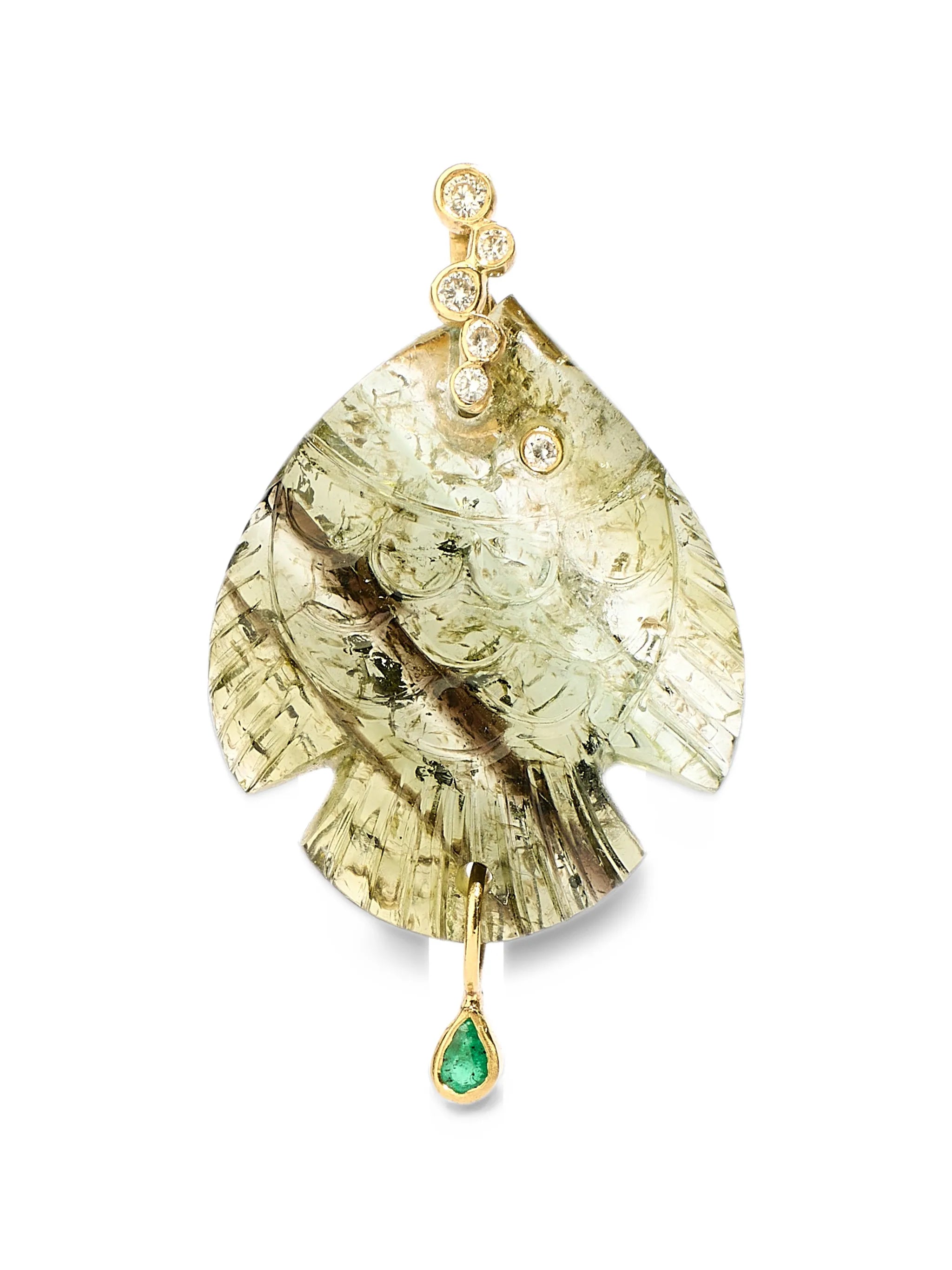 medium tourmaline diamond and emerald fish pendant