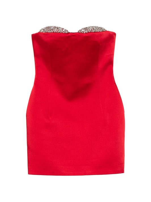 Noelie strapless mini dress in red satin