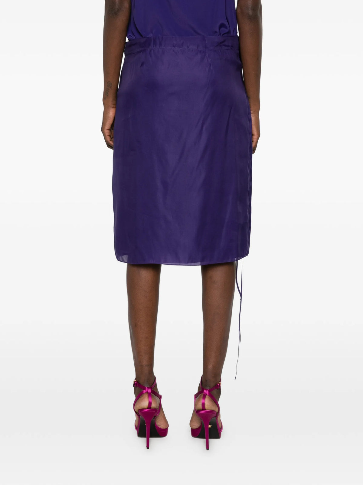 lace-up sheer midi straight skirt