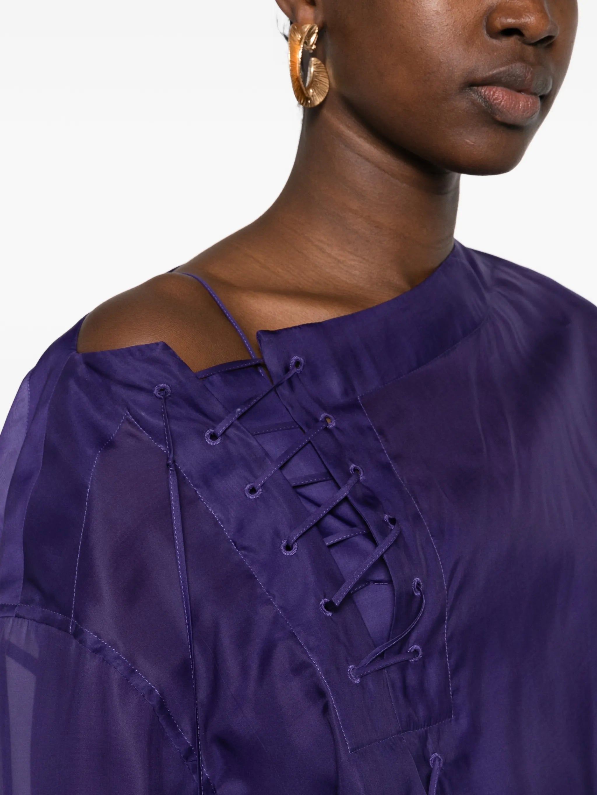 Organza blouse with string-tie detail