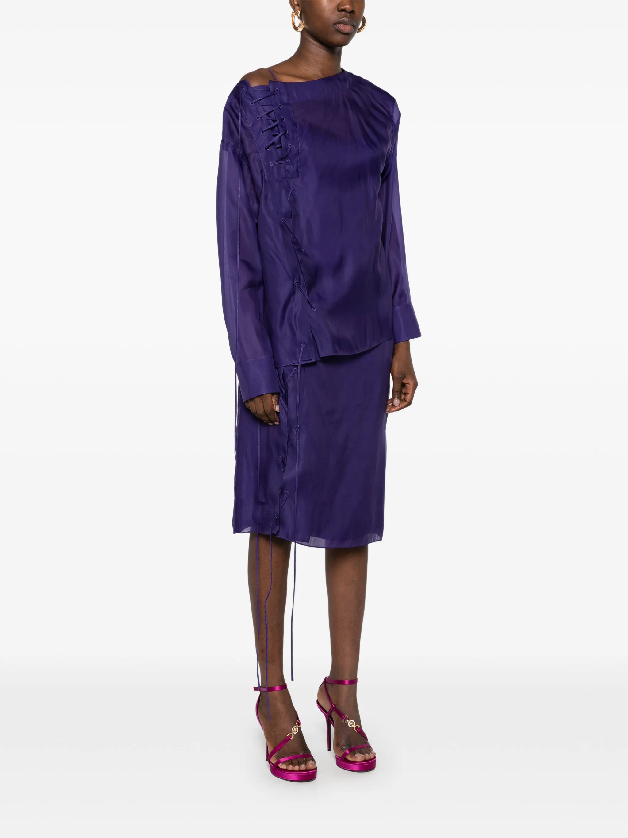 Organza blouse with string-tie detail