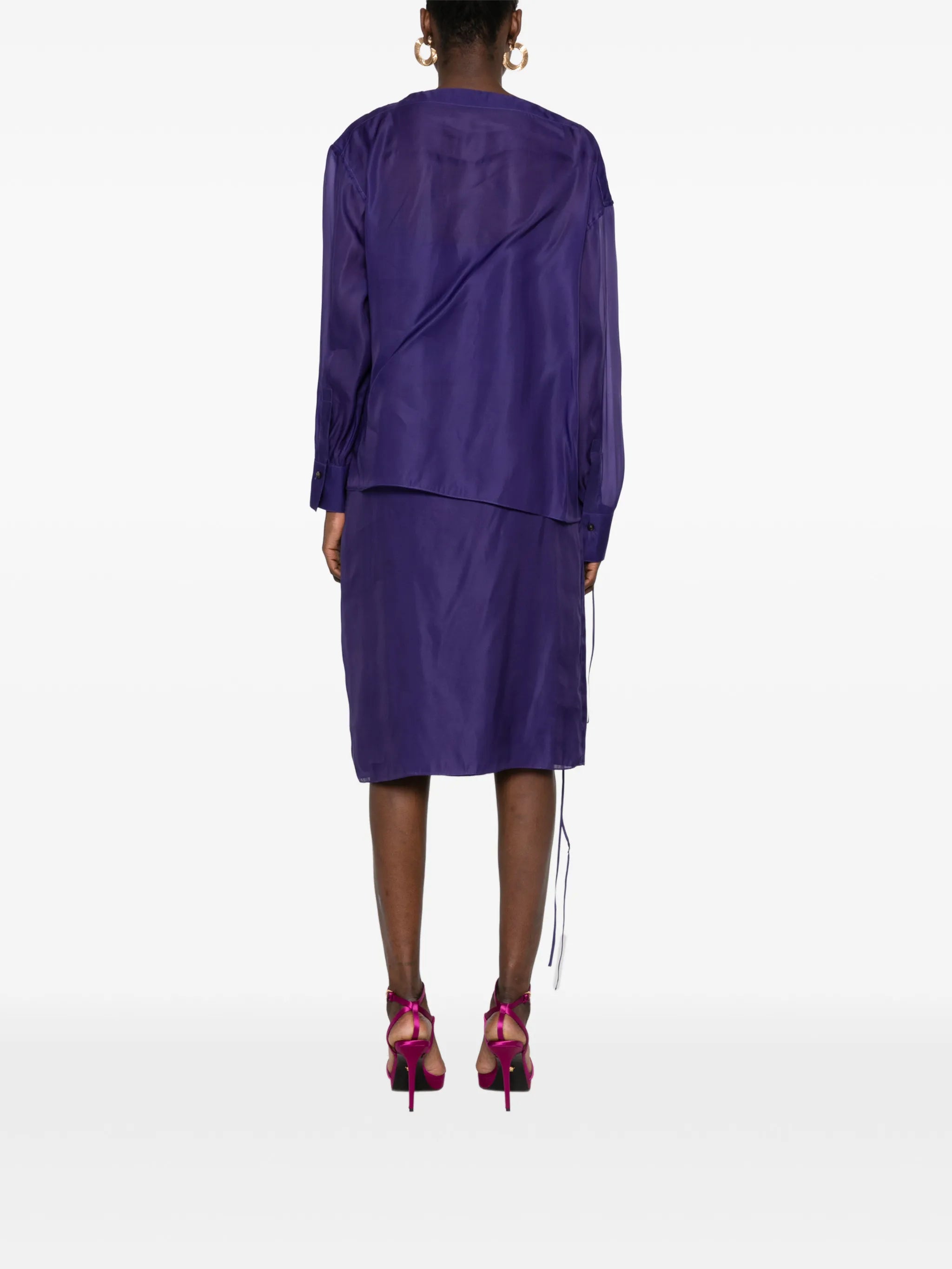 Organza blouse with string-tie detail