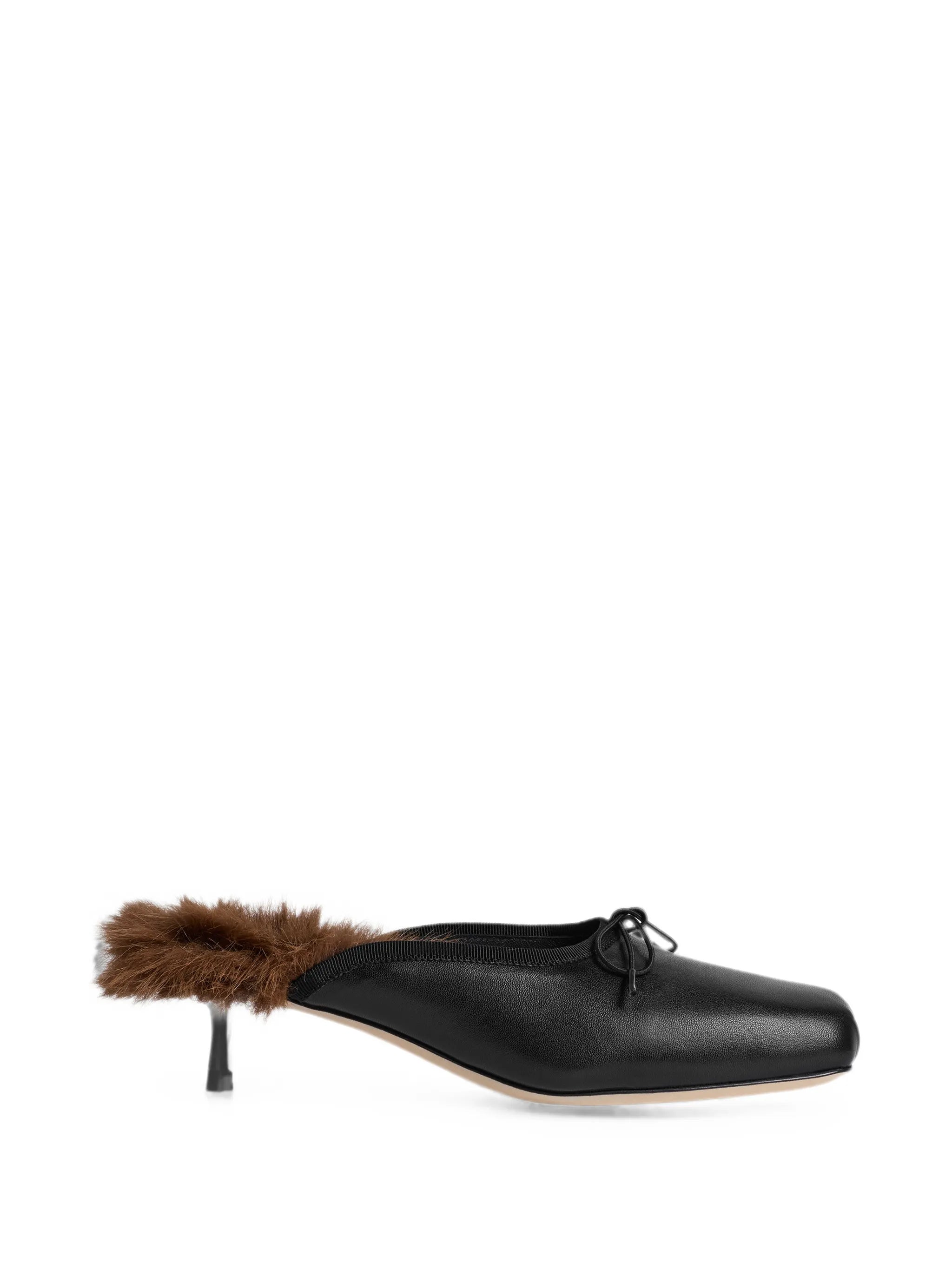 faux fur lined pointe heeled mules