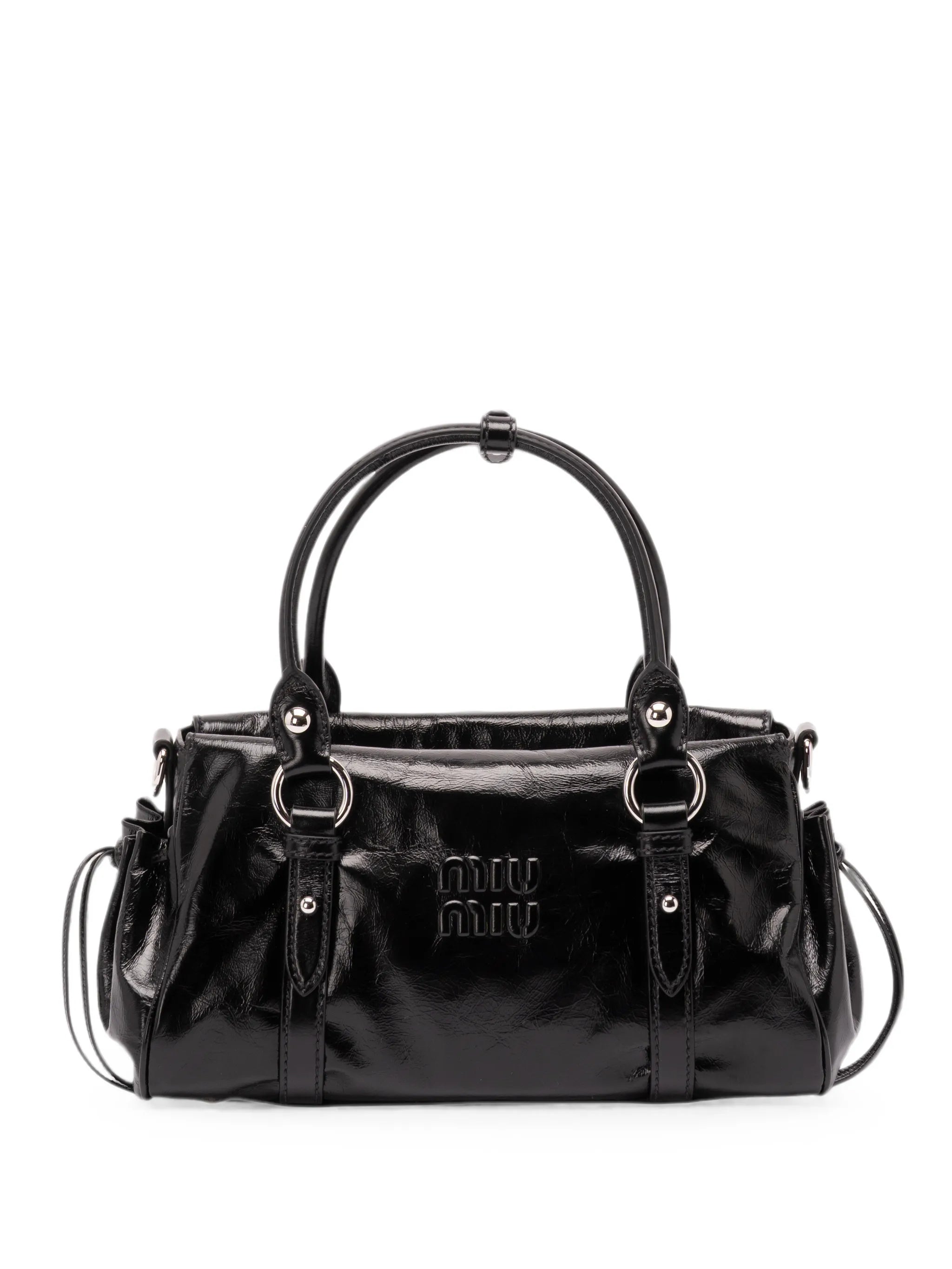 logo-embossed leather shoulder bag
