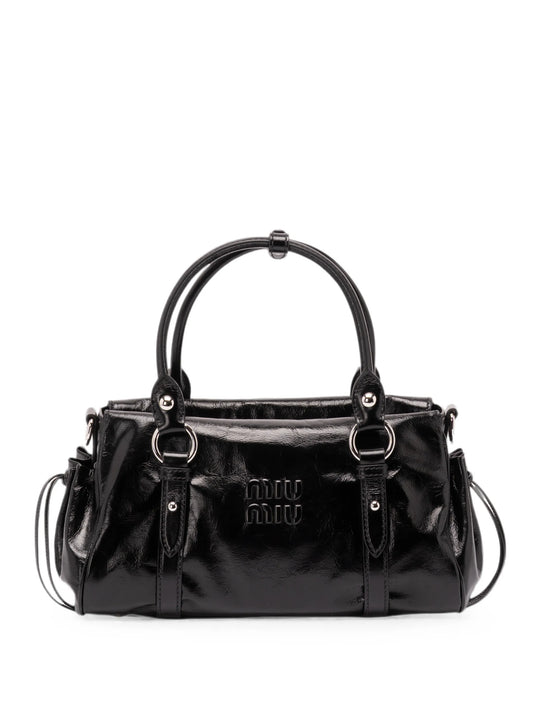 logo-embossed leather shoulder bag