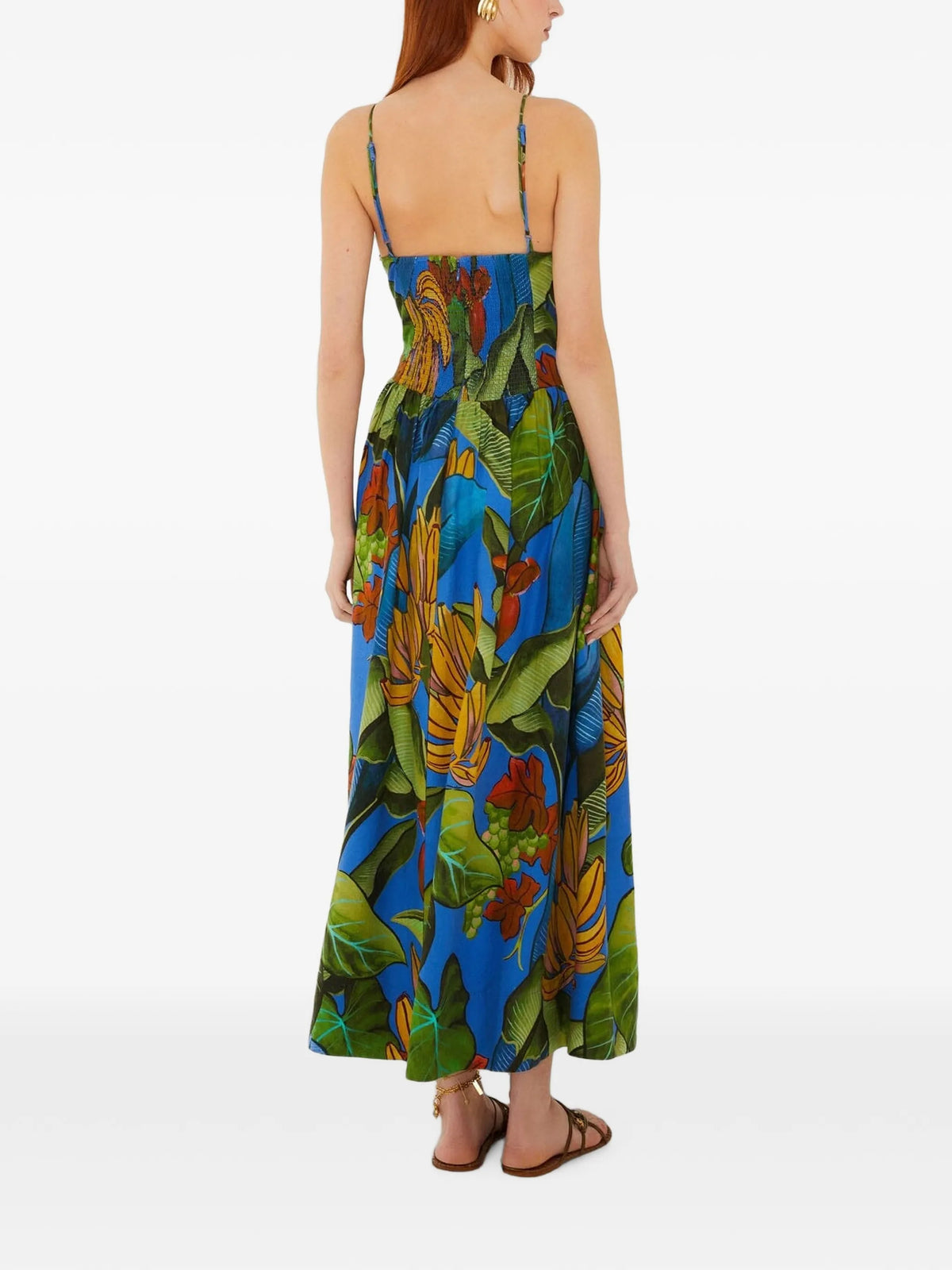 blue banana grapes 3d bodice sleeveless maxi dress