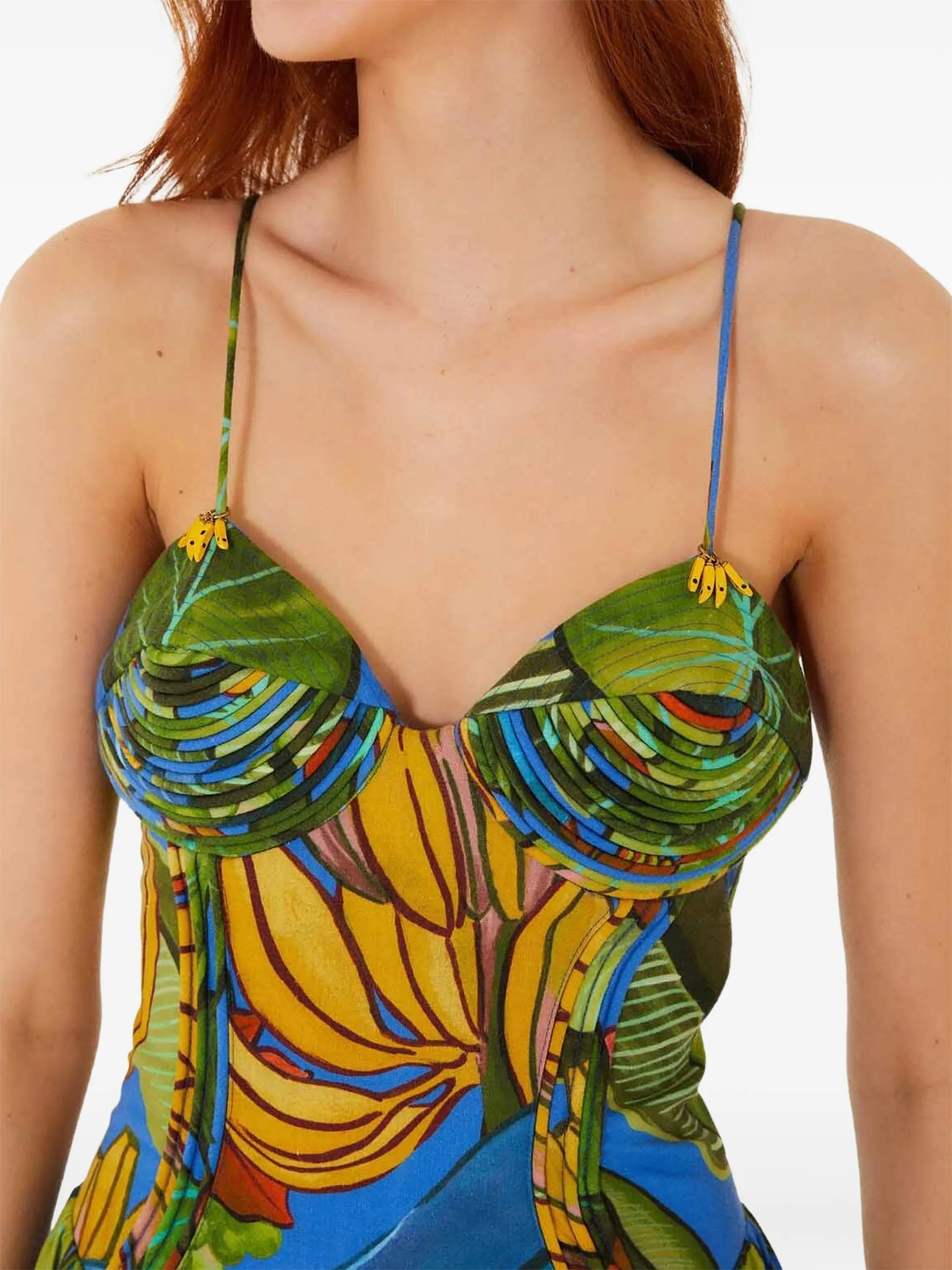 banana grapes 3D bodice sleeveless maxi dress