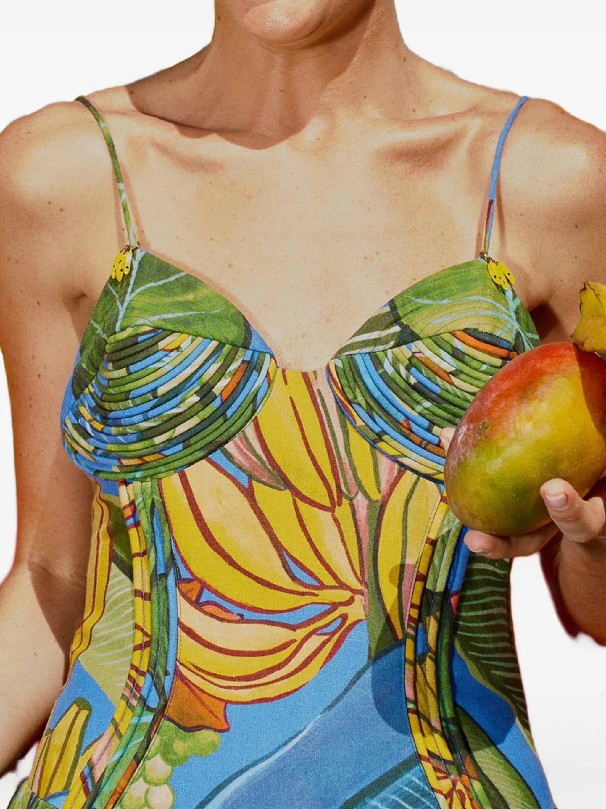 banana grapes 3D bodice sleeveless maxi dress