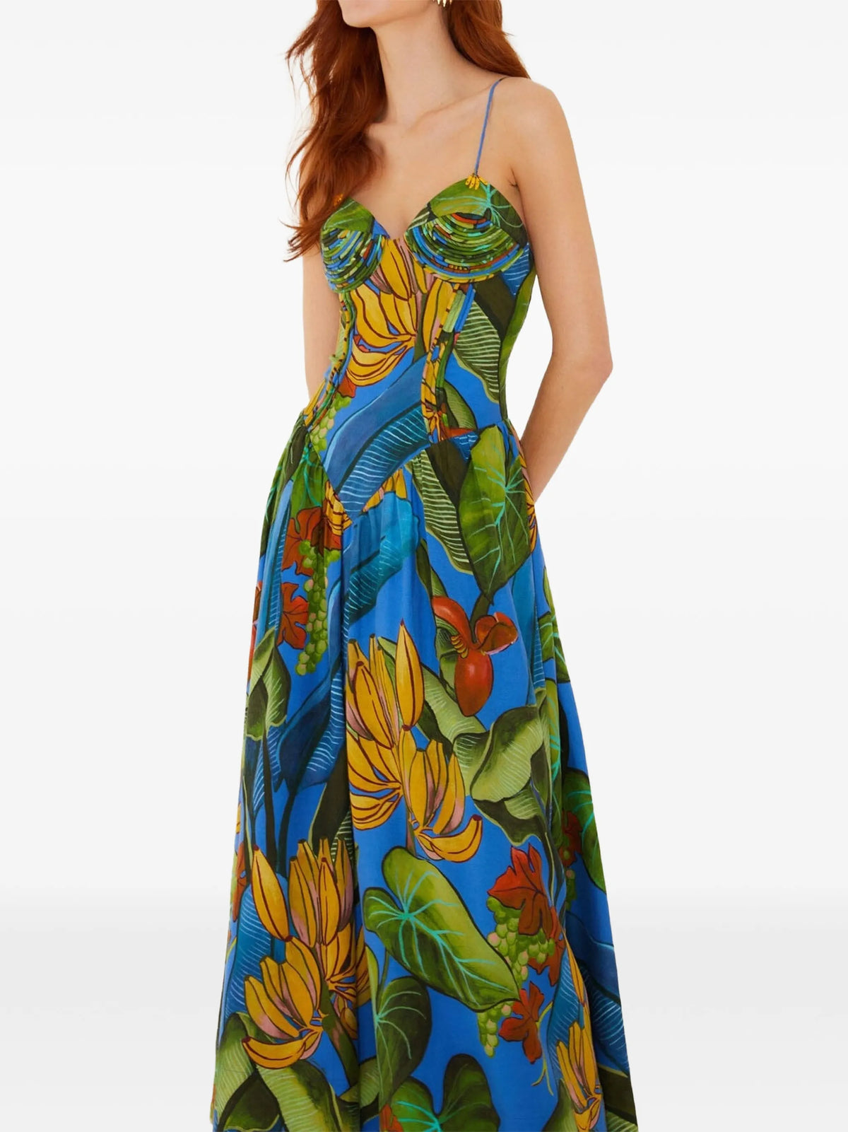 banana grapes 3D bodice sleeveless maxi dress