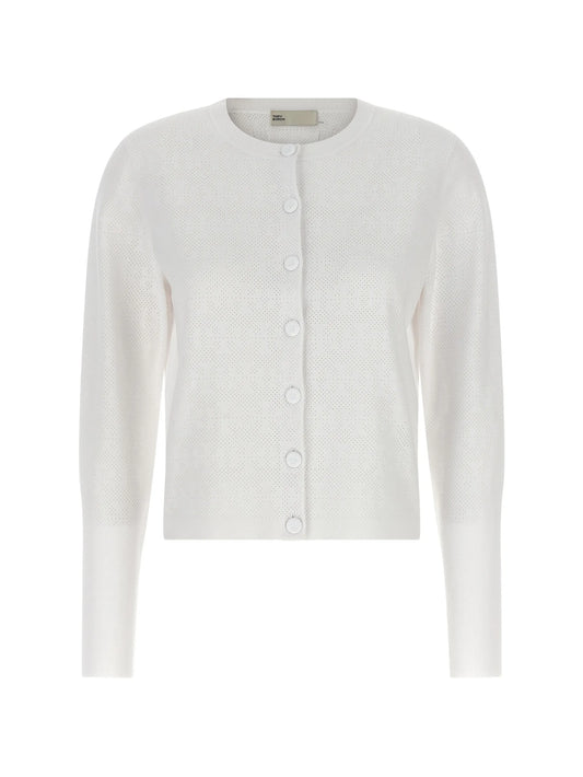 pointelle crew-neck cardigan